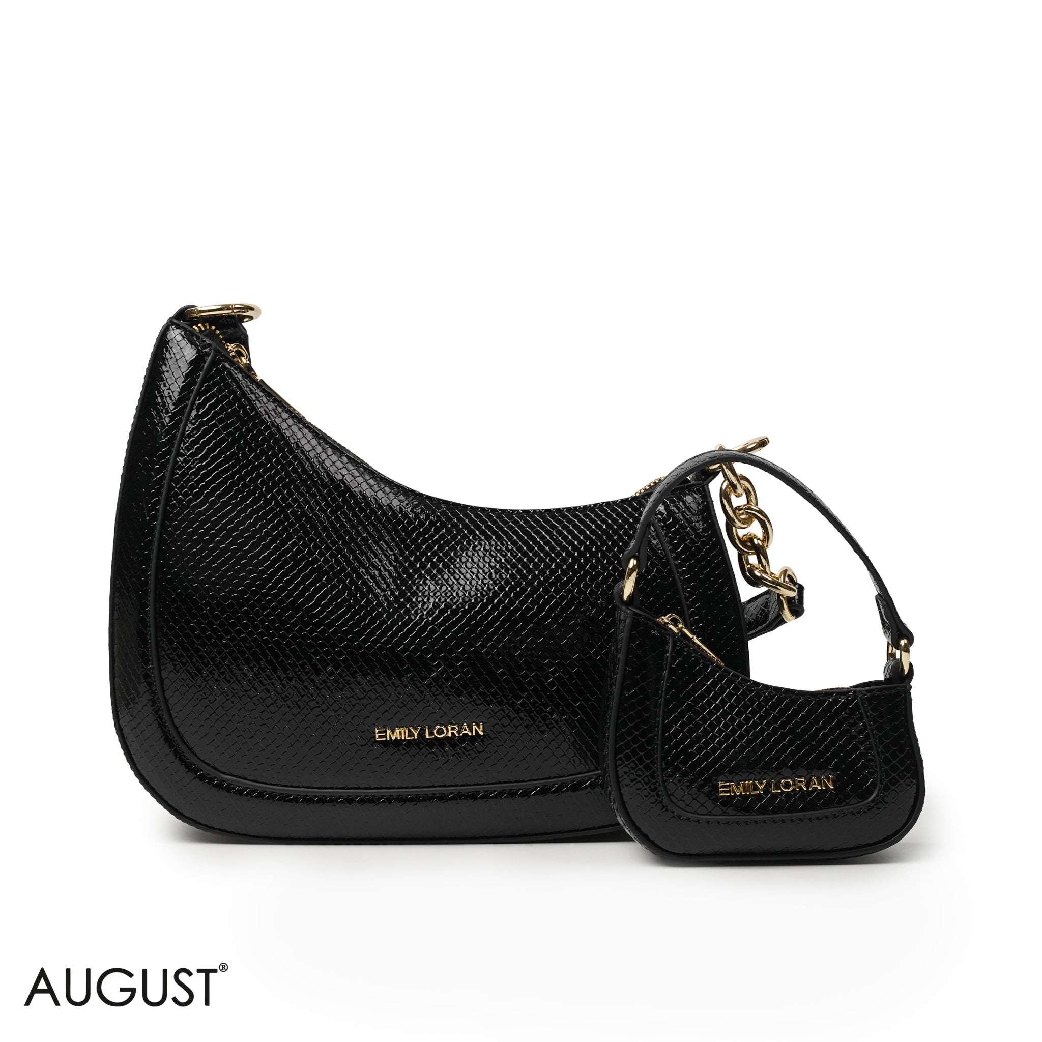 MODERN GLOSSY SNAKE LEATHER SHOULDER BAG WITH MINI WALLET - SMALL