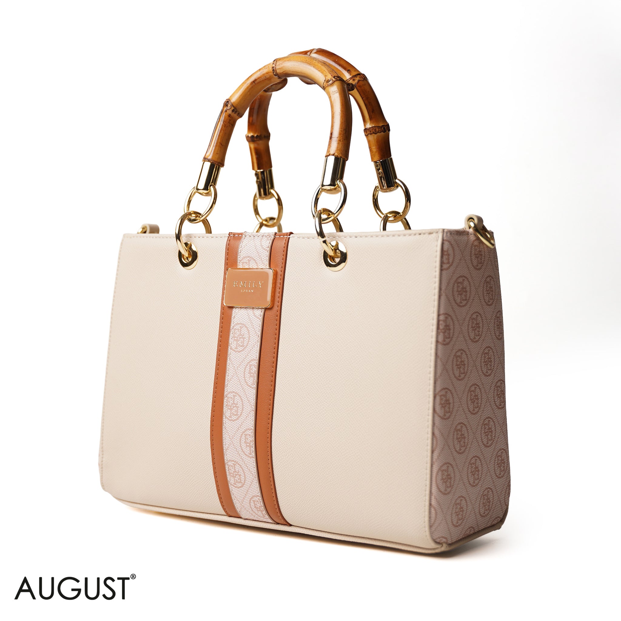 BEIGE WITH BAMBOO HANDLE - LARGE