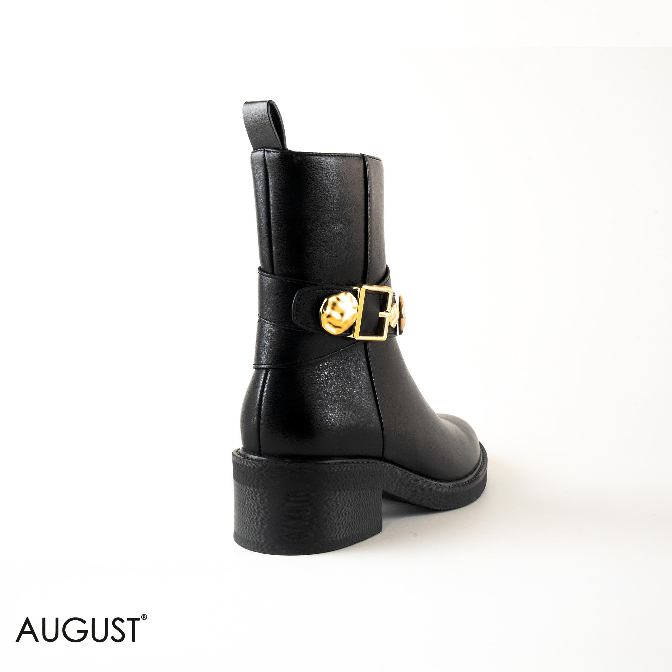 SMOOTH LEATHER BOOT WITH METAL ACCENTS