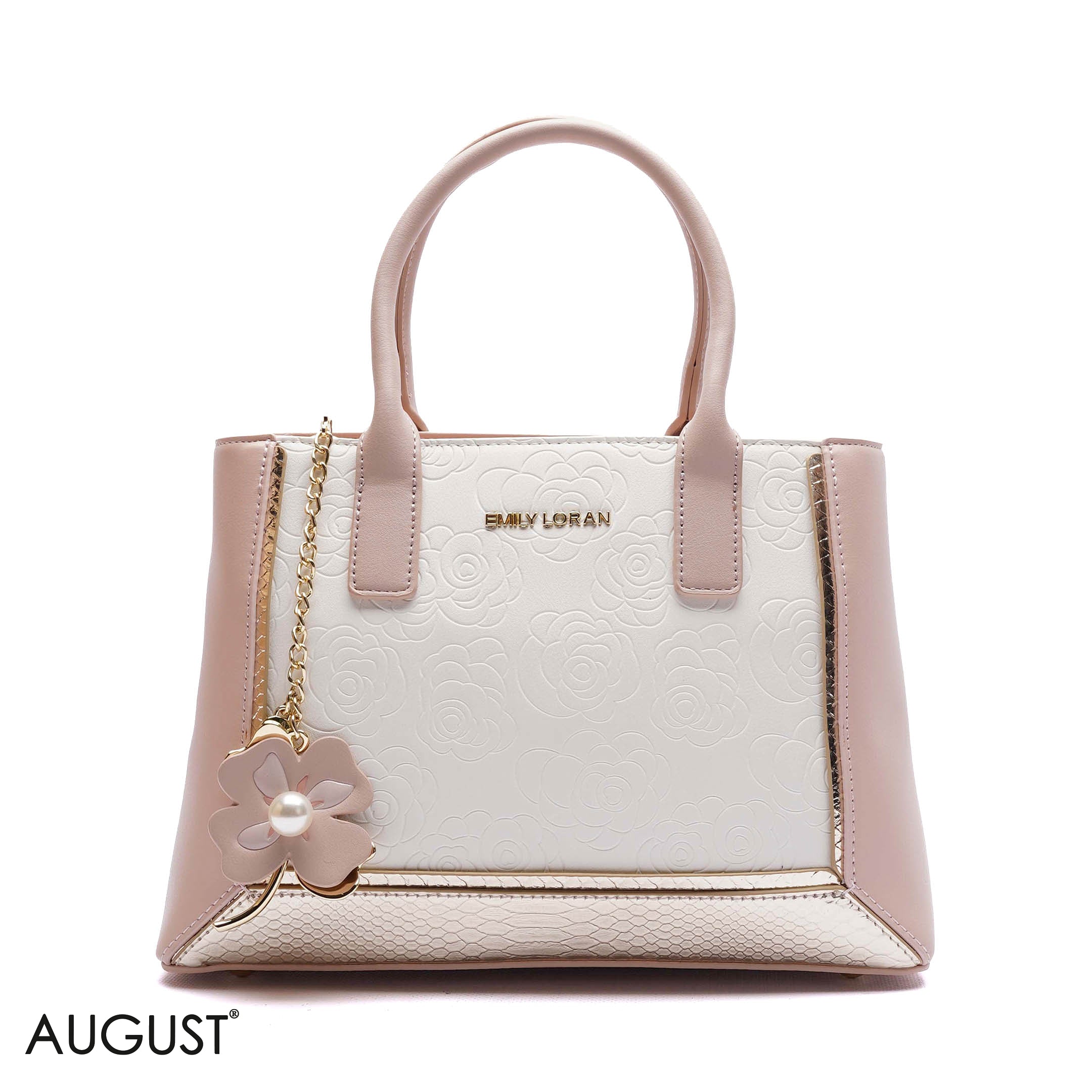 EMBOSSED FLORAL HANDBAG WITH FLOWER CHARM