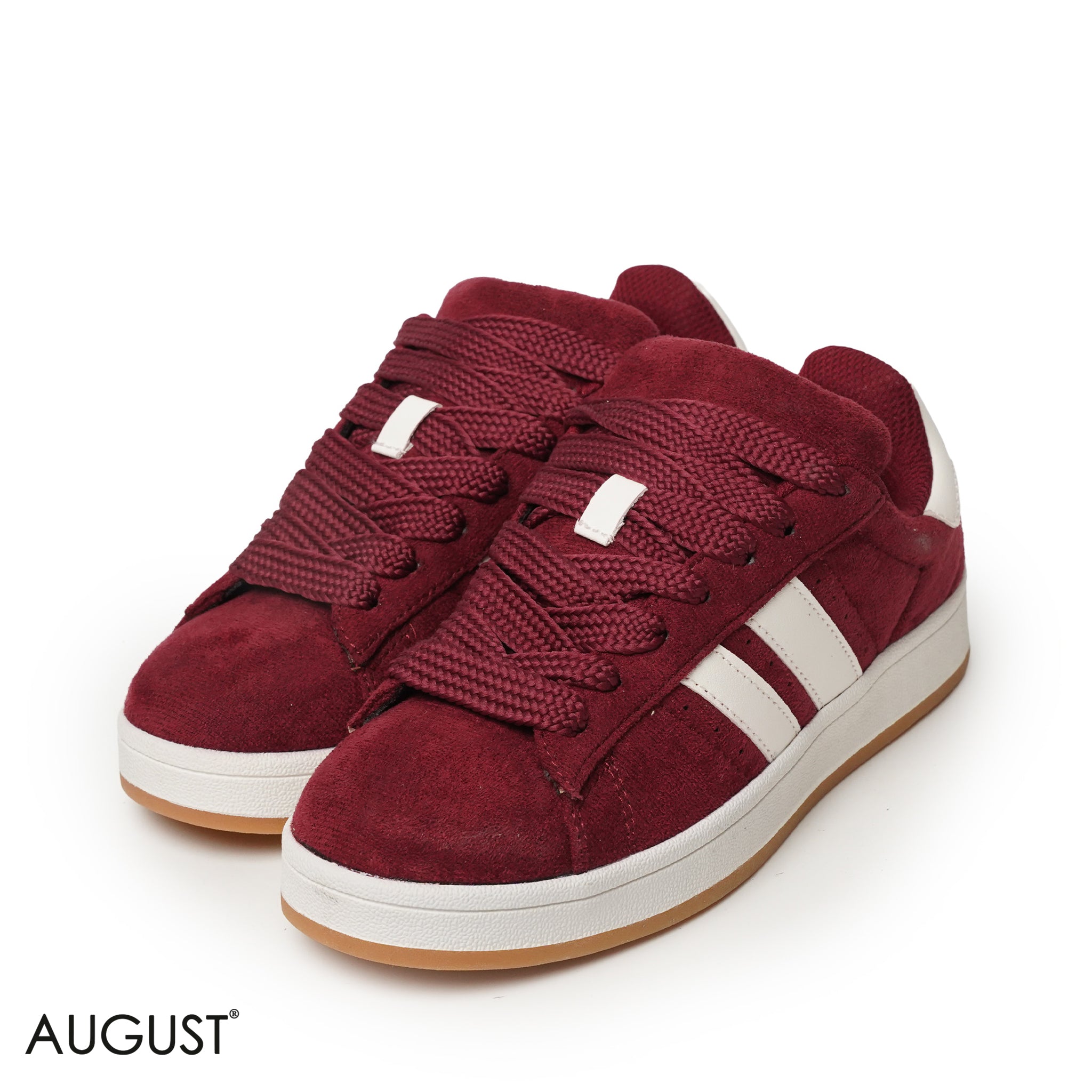 MAROON SUEDE UPPER SNEAKERS WITH RUBBER SOLE, CANVAS LACES