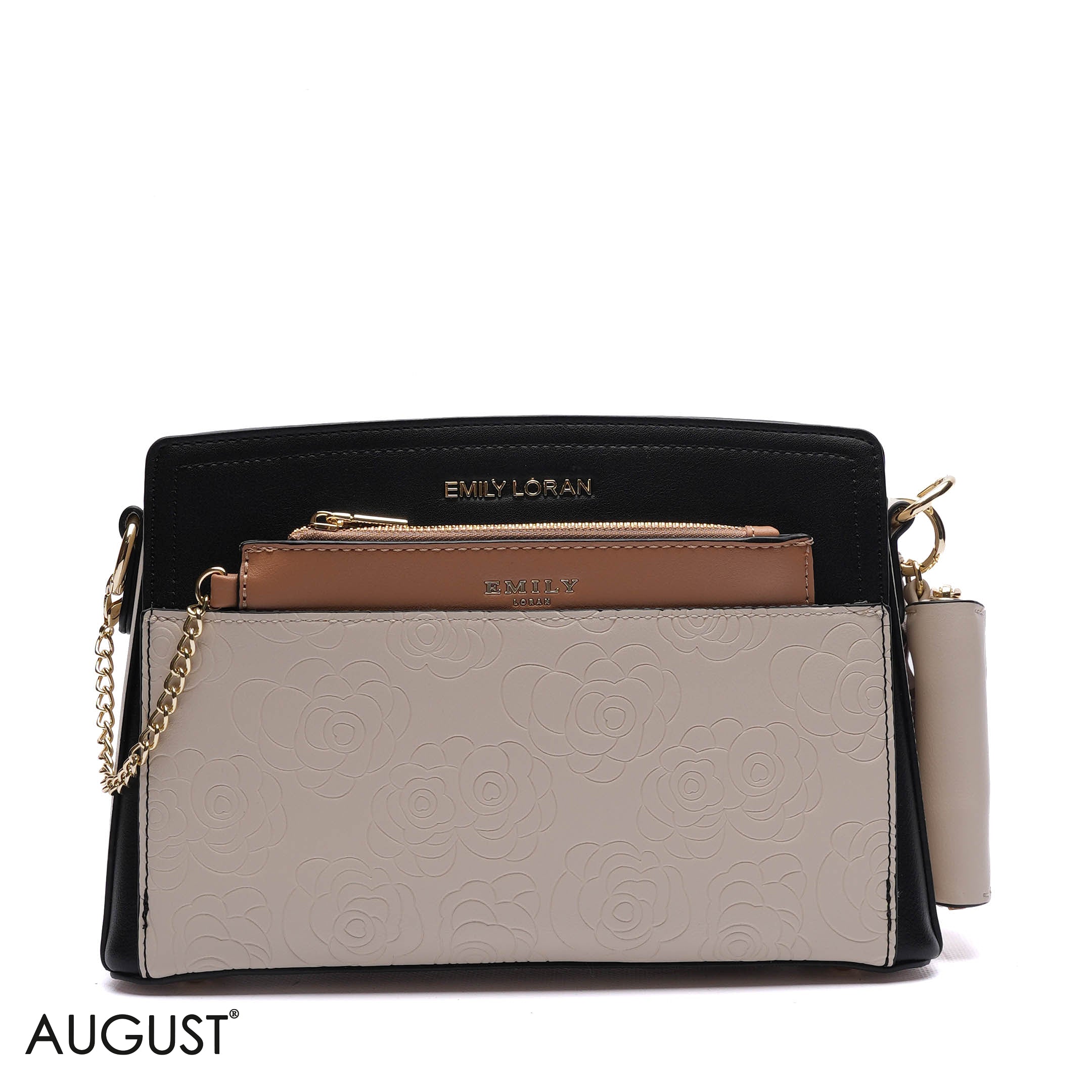 EMBOSSED FLORAL CROSSBODY BAG WITH POUCH