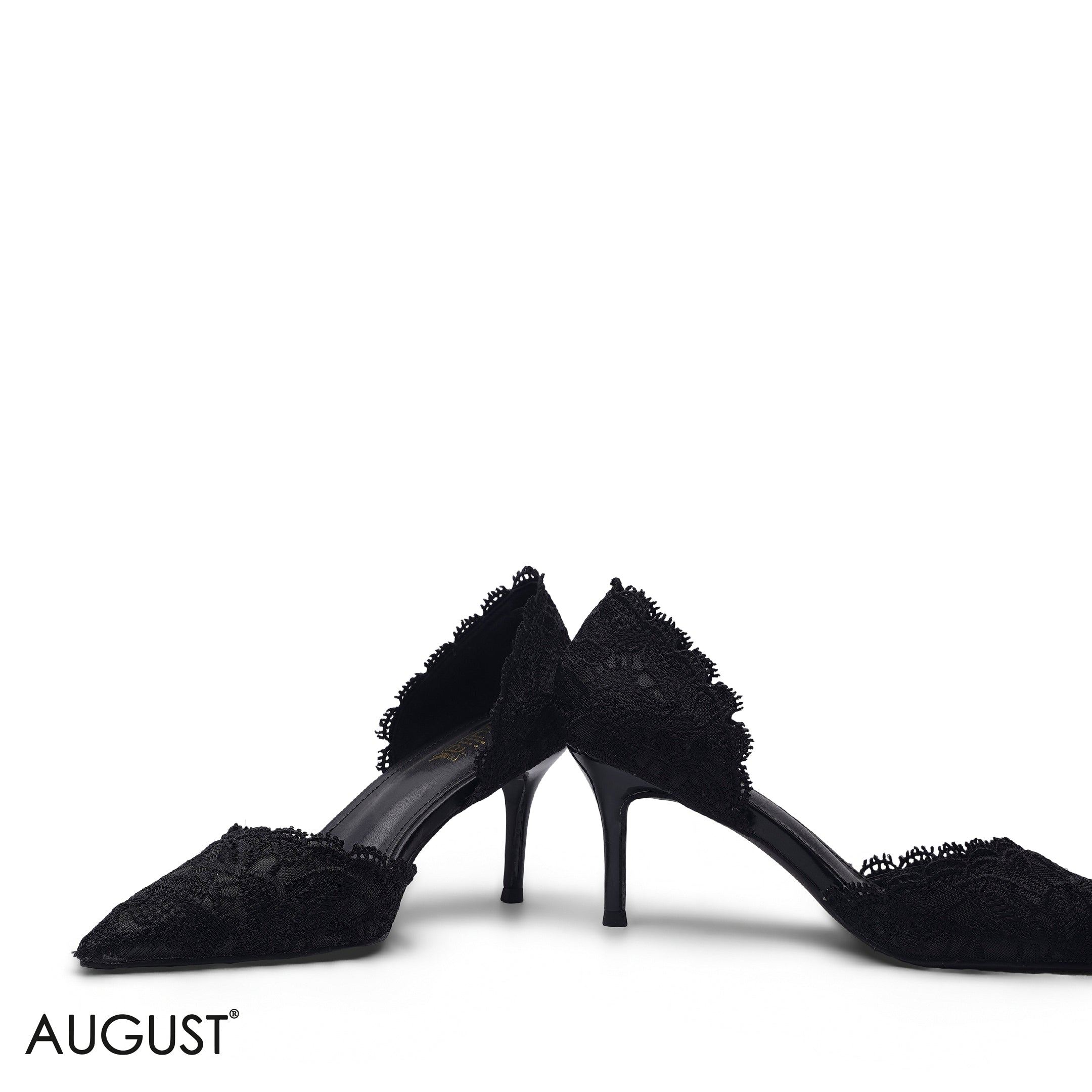 BLACK LACE EMBROIDERED D'ORSAY HEELS
