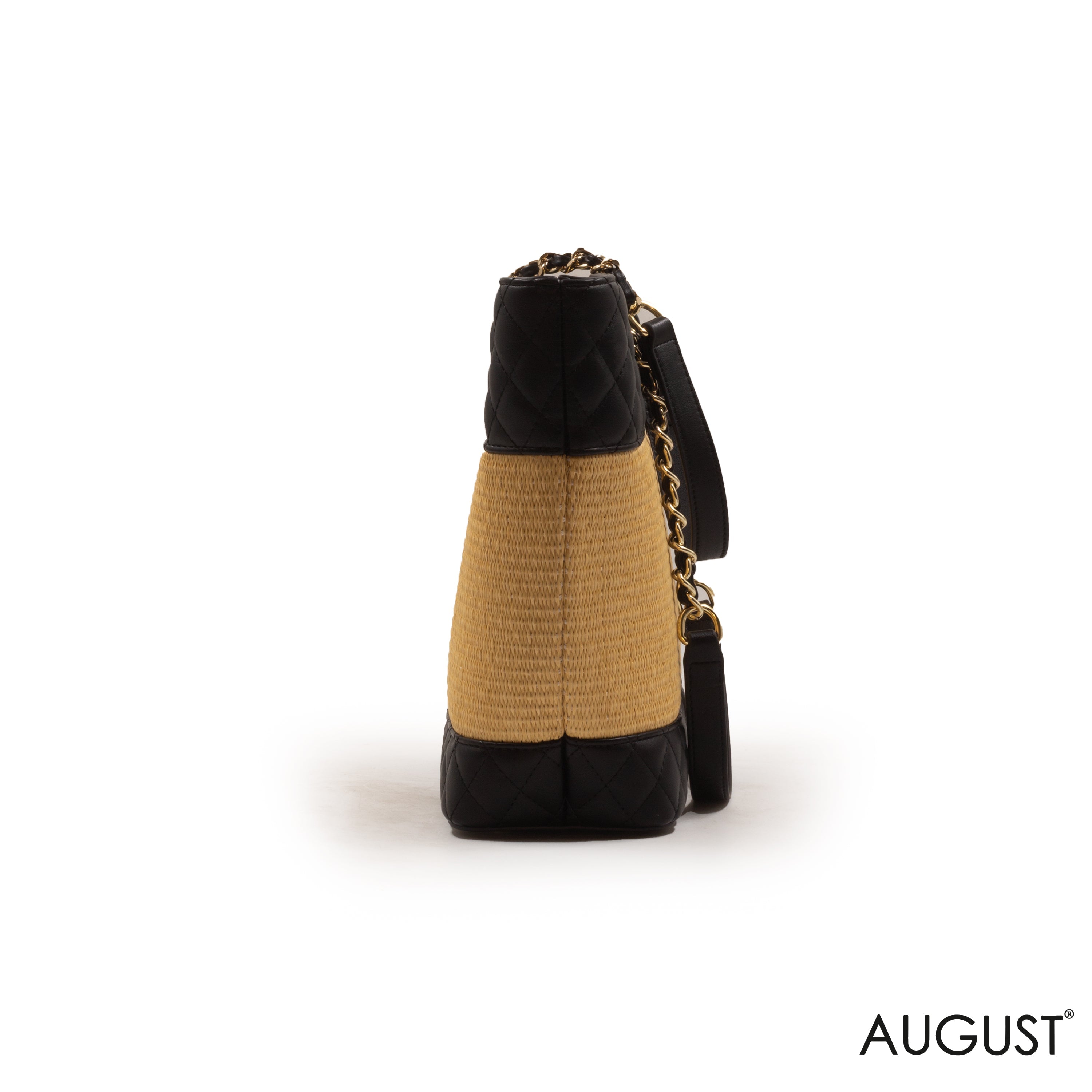 FOX LEATHER,STROW,CHAIN METALLIC DETAILS TOTE-LARGE