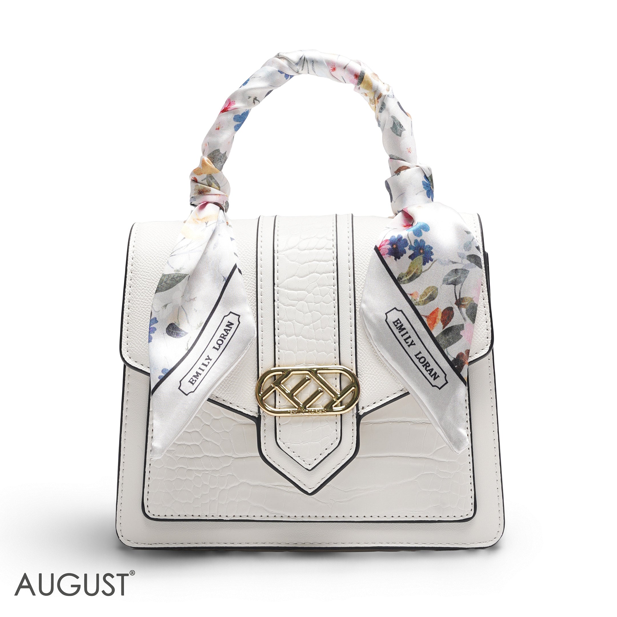 SOLID WHITE SATCHEL WITH FLORAL SCARF