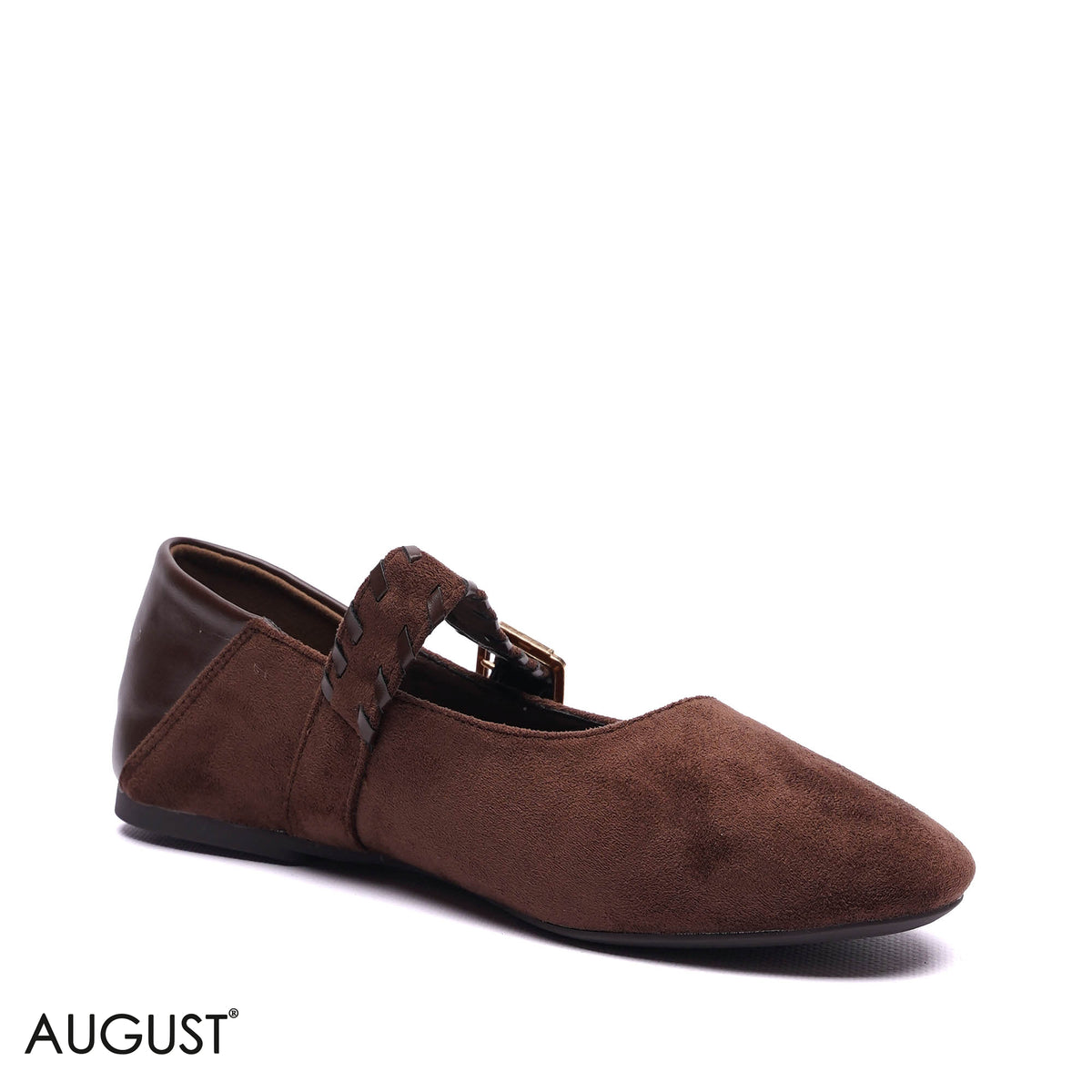 WOVEN STRAP SUEDE MARY JANE BALLET FLATS
