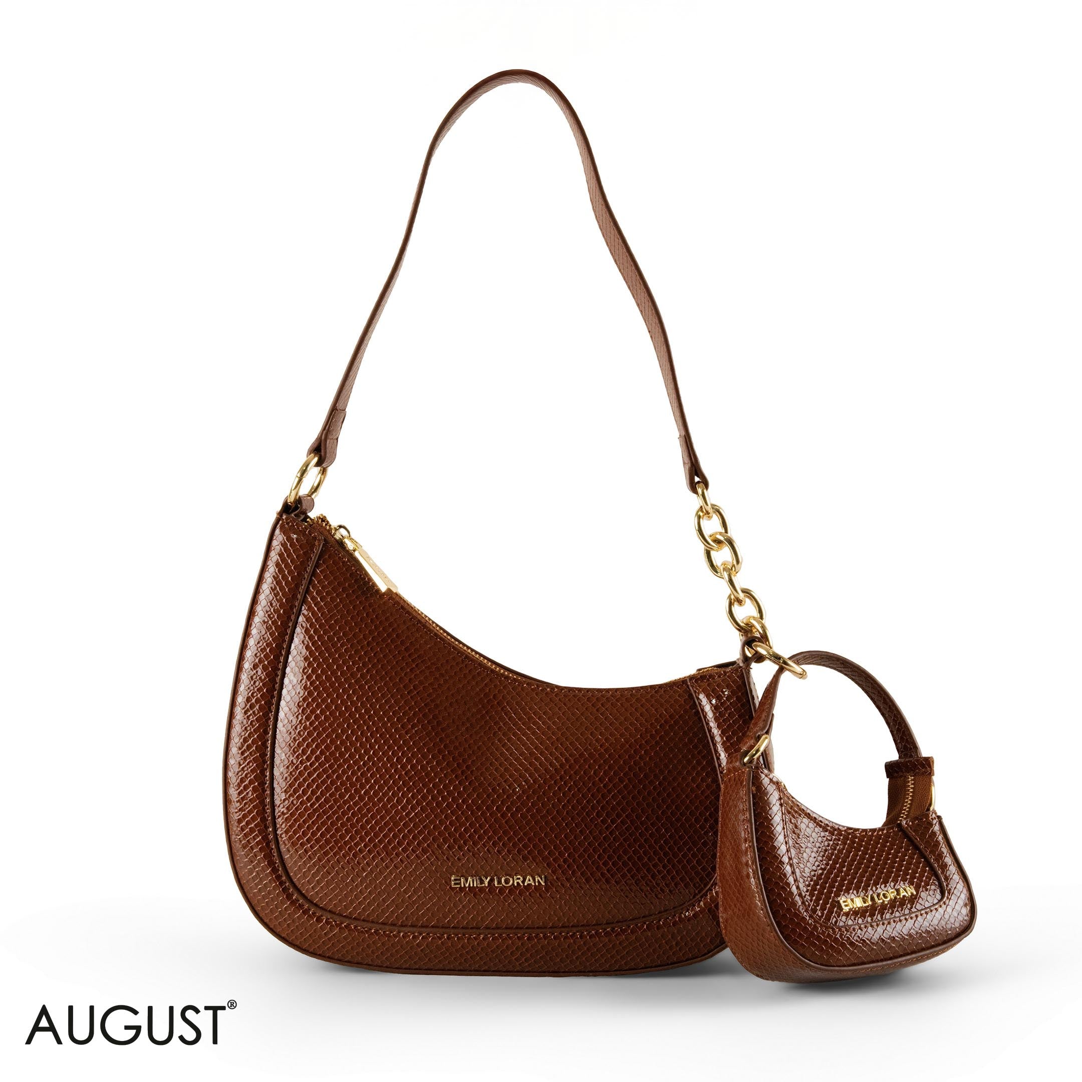 MODERN GLOSSY SNAKE LEATHER SHOULDER BAG WITH MINI WALLET - SMALL