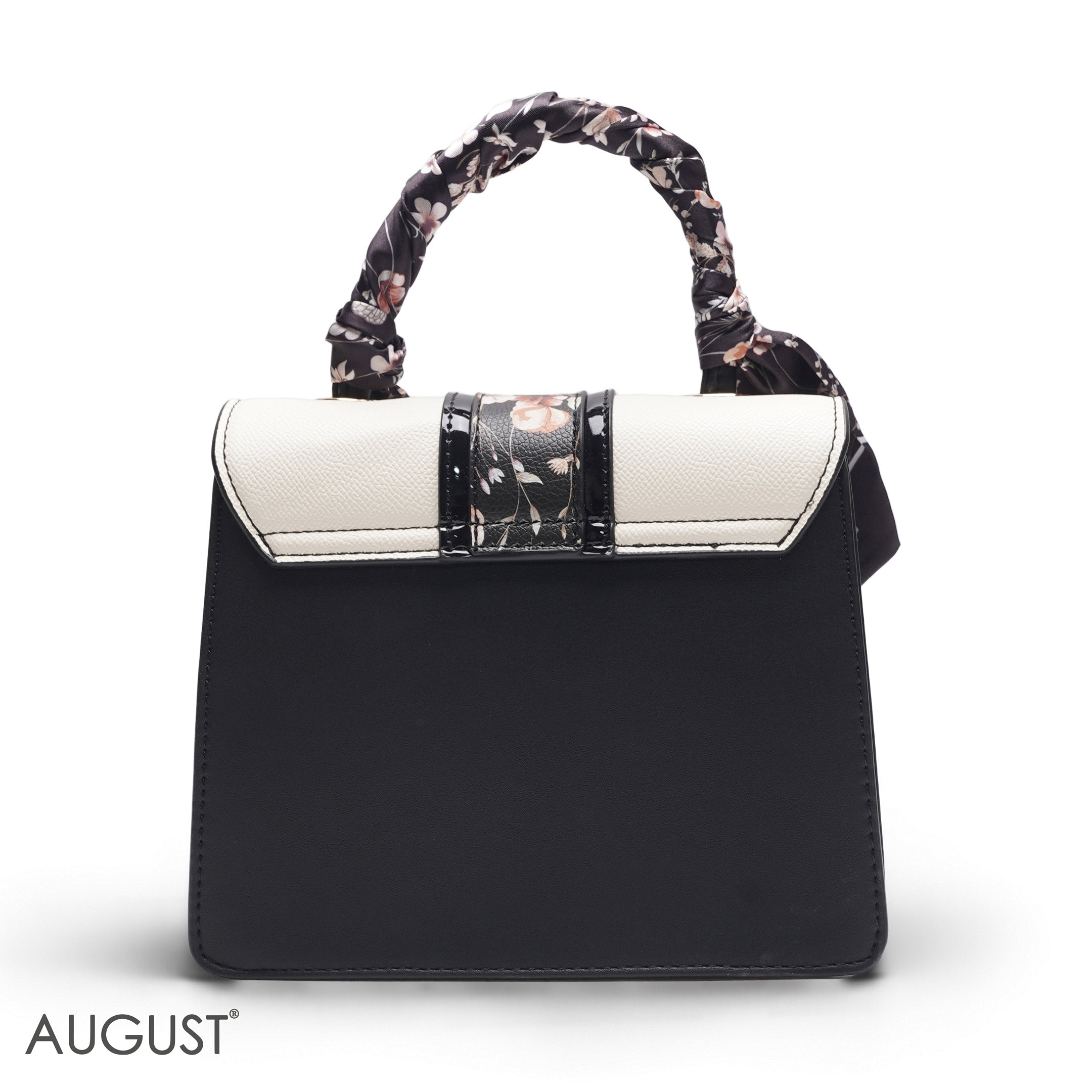 BLACK SATCHEL WITH FLORAL SCARF