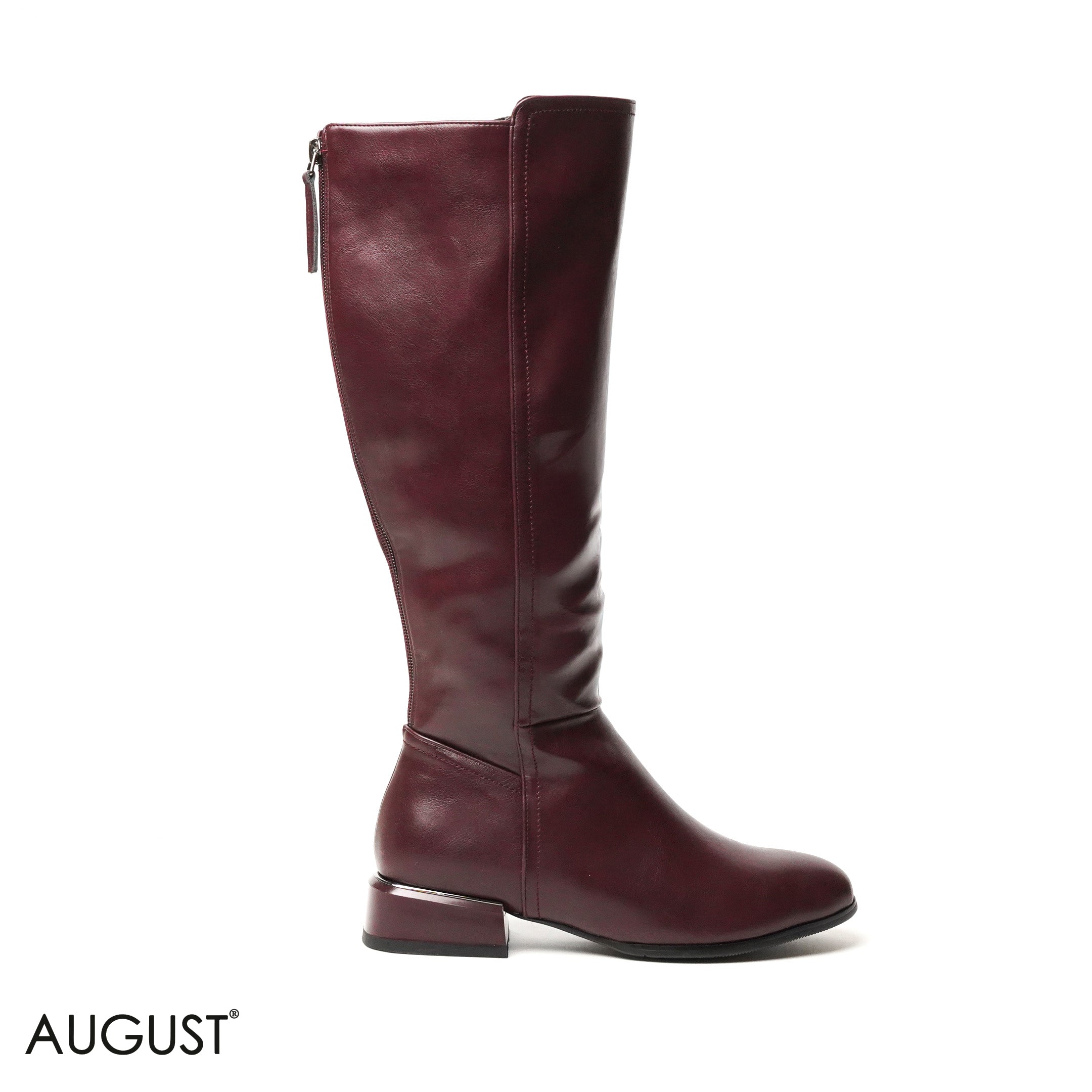 MAROON LEATHER LONG BOOTS WITH BACK ZIPPER