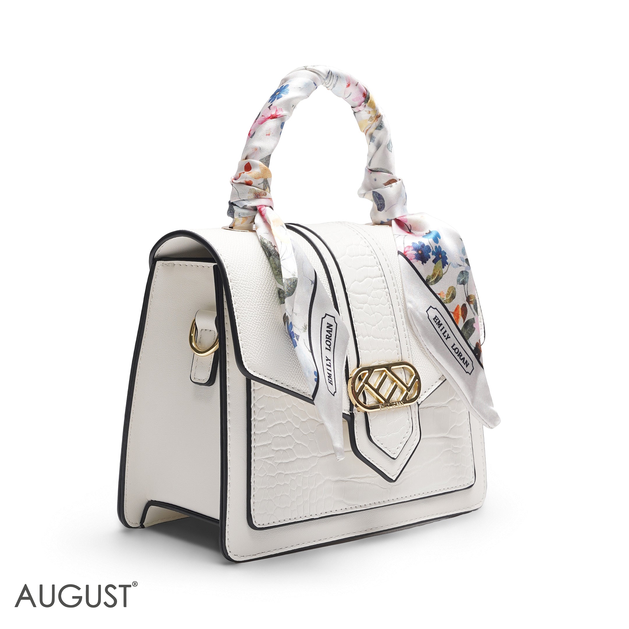 SOLID WHITE SATCHEL WITH FLORAL SCARF