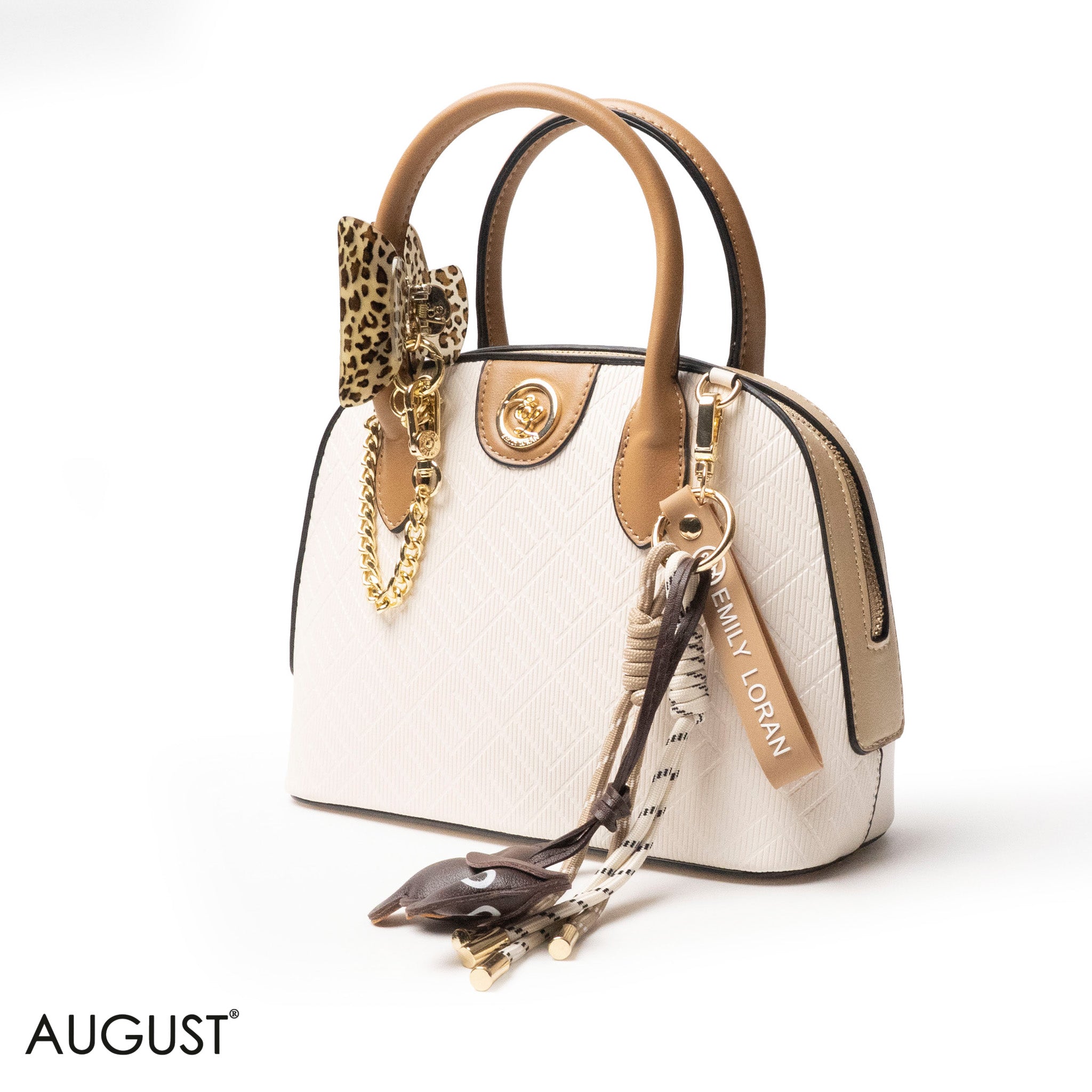 EMILY LORAN EMBOSSED LEATHER HANDBAG WITH ACCESSORIES - MED