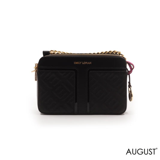 BLACK LEATHER EMBOSSED CROSSBODY BAG -SMALL