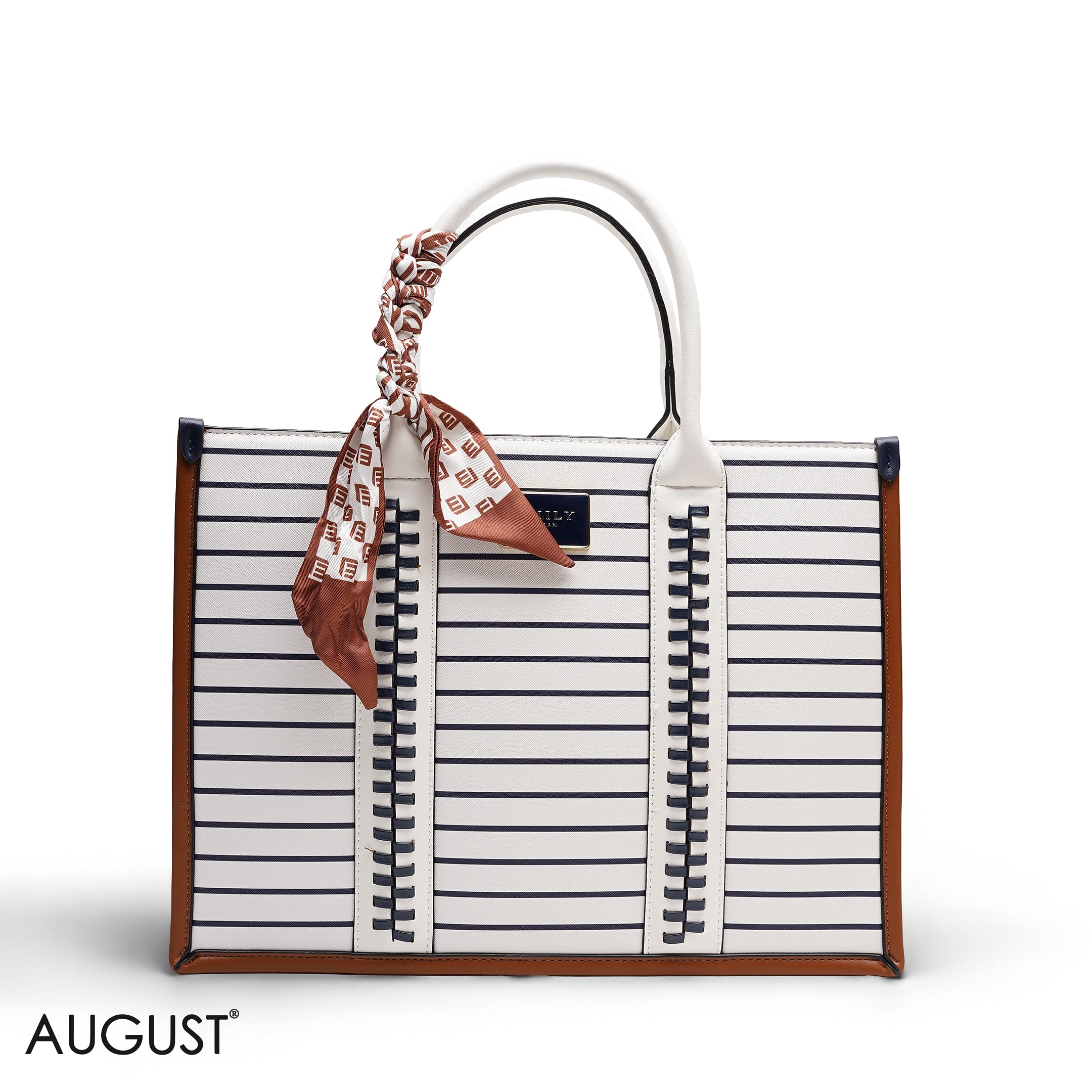 STRIPPED TOTE BAG WITH SCARF AND POCKET