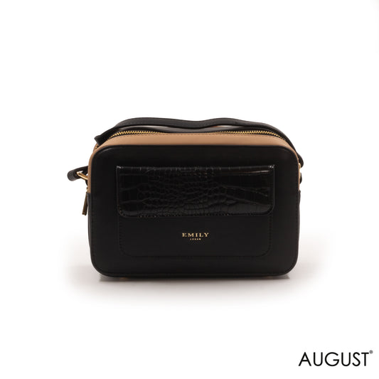 SMOOTH LEATHER CROSSBODY BAG WITH CROC ACCENT -SMALL