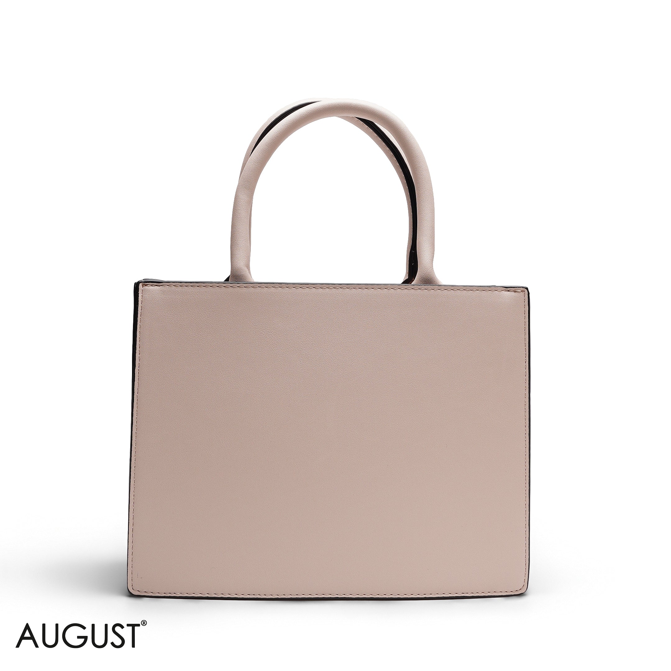NAVY BLUEE EMBOSSED LOGO SQUARE TOP HANDLE BAG