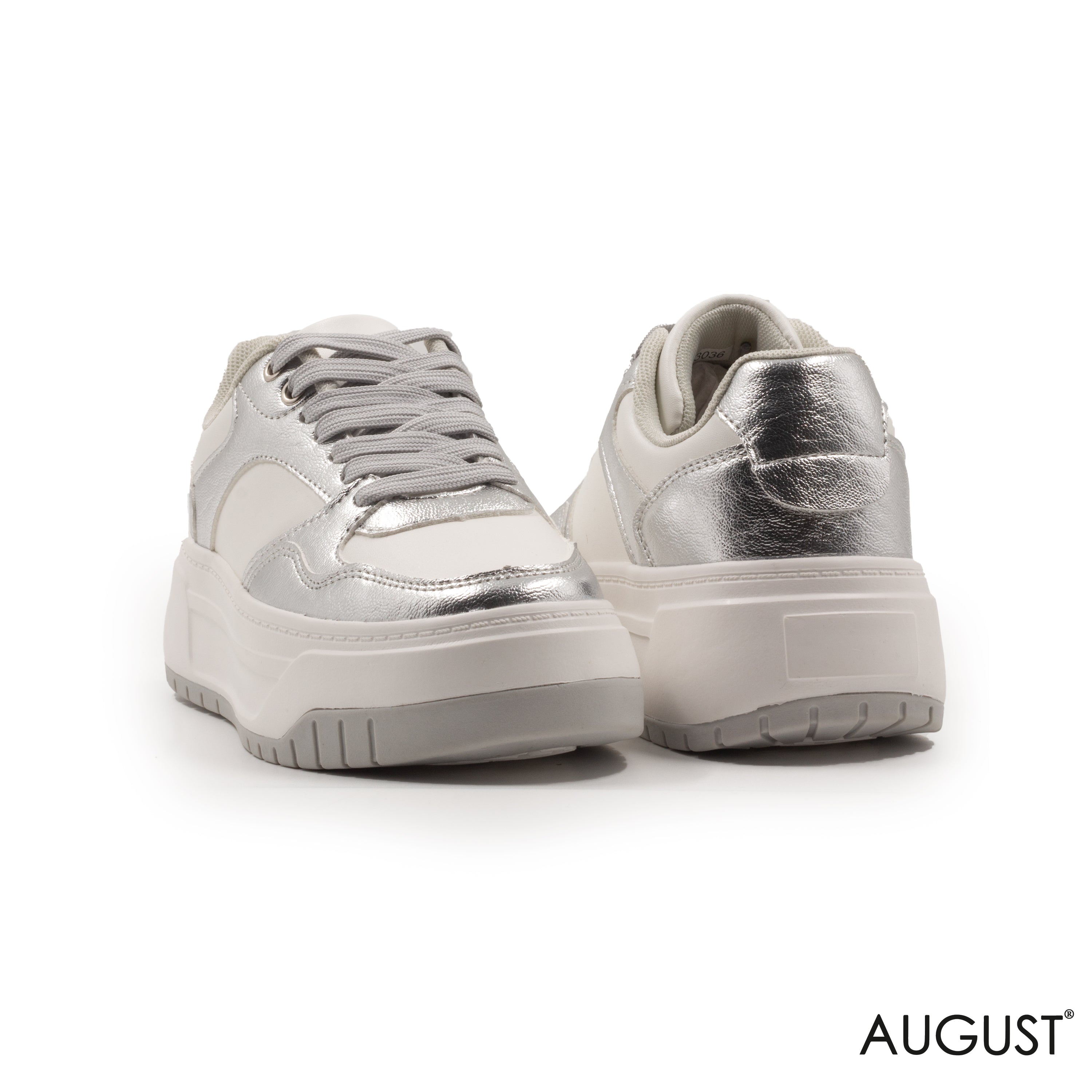 SILVER METALLIC SNEAKERS WITH THICK SOLE