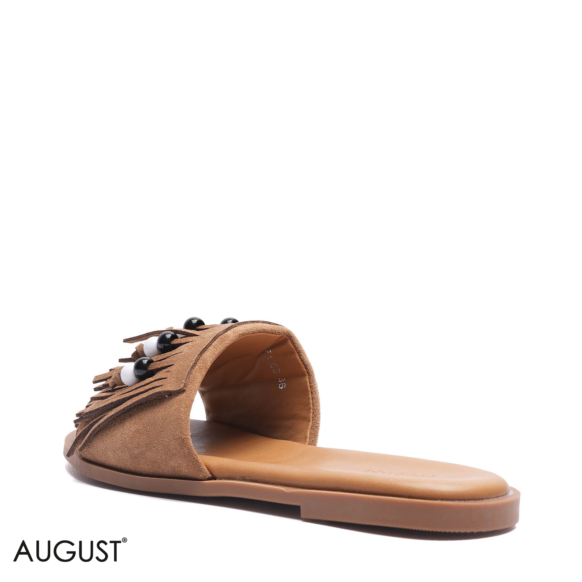 BEADED FRINGE SUEDE CASUAL FLAT SLIDERS
