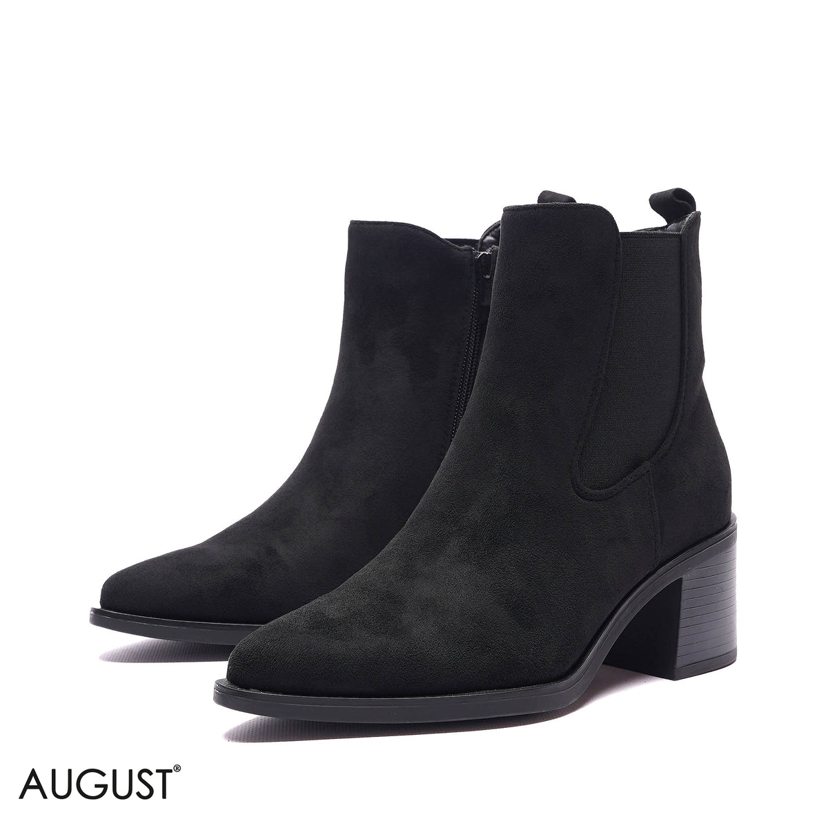 SUEDE GORE-PANEL BLOCK HEEL BOOTS