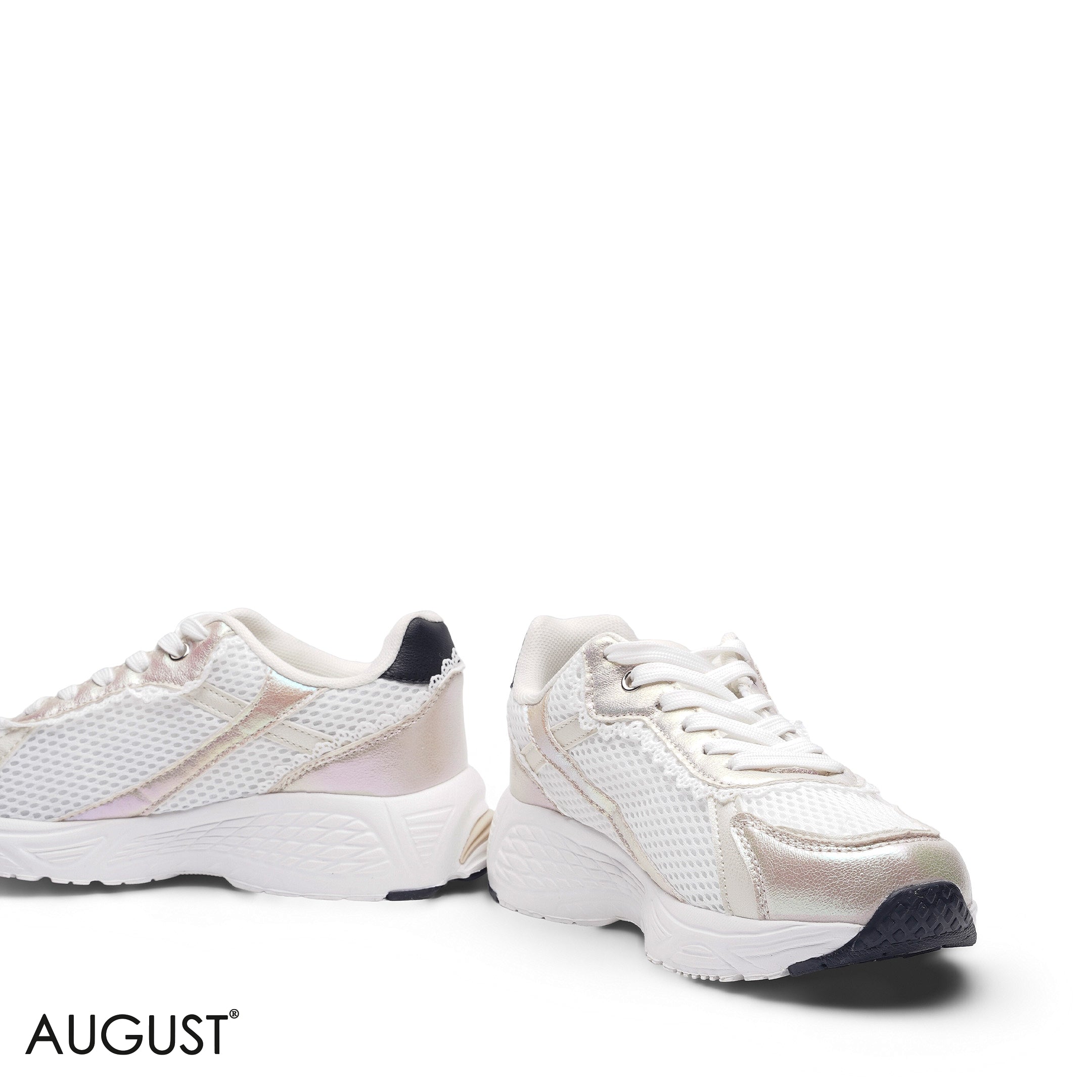 ELEGANT BEIGE SILVER MESH RUNNING SNEAKER