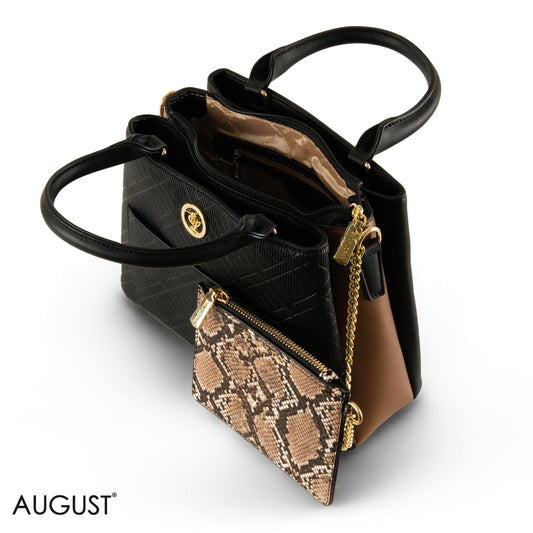 EMILY LORAN PATTERNED LEATHER HANDBAG WITH CHAIN DETAIL -MED