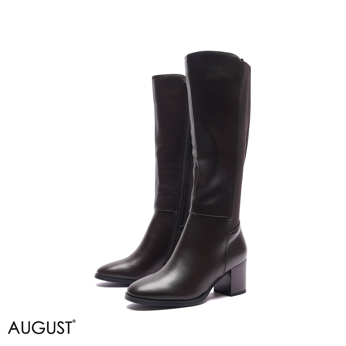 STRETCH-BACK BLOCK HEEL KNEE-HIGH BOOTS