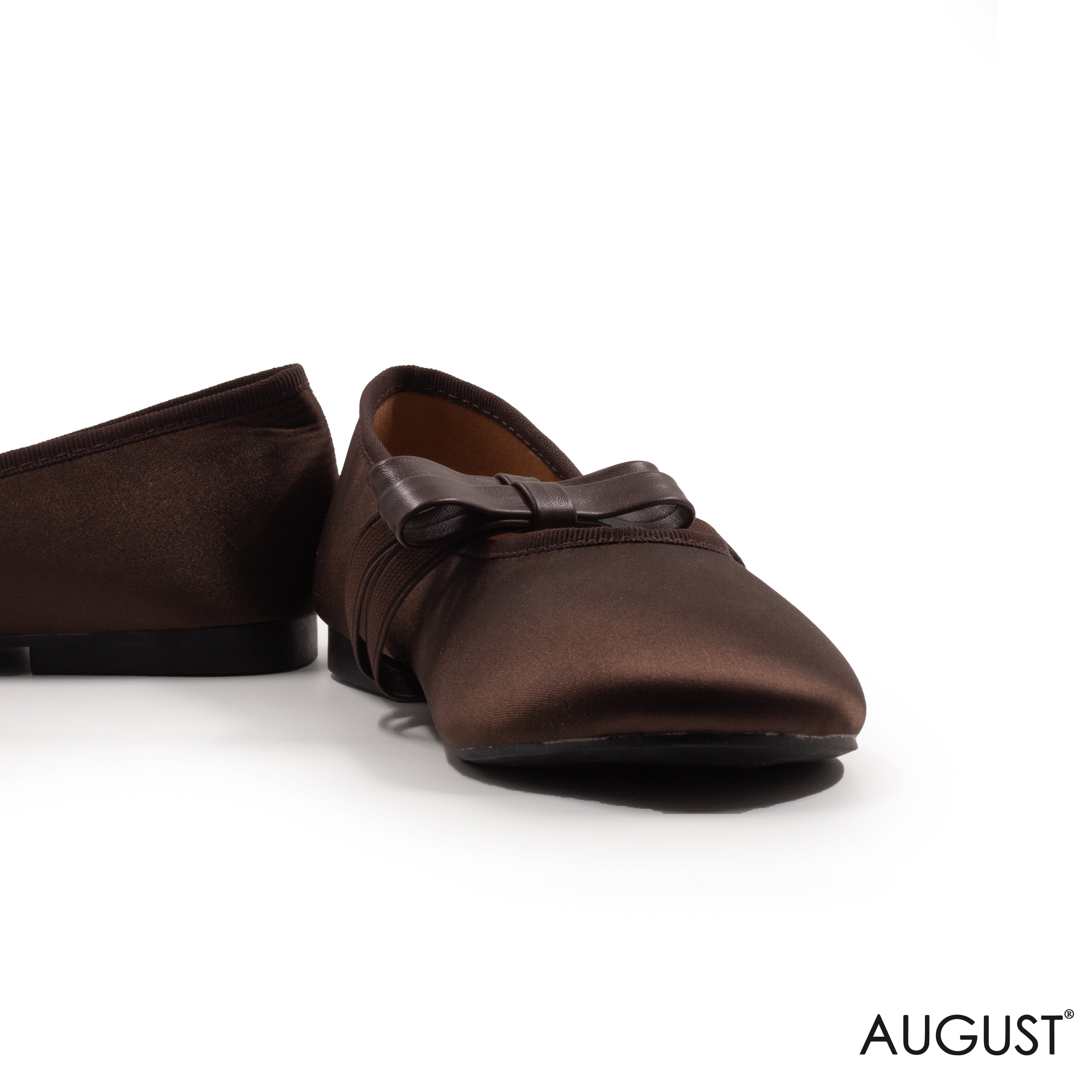 DARK BROWN SATIN BALLET FLAT WITH BOW DETAIL