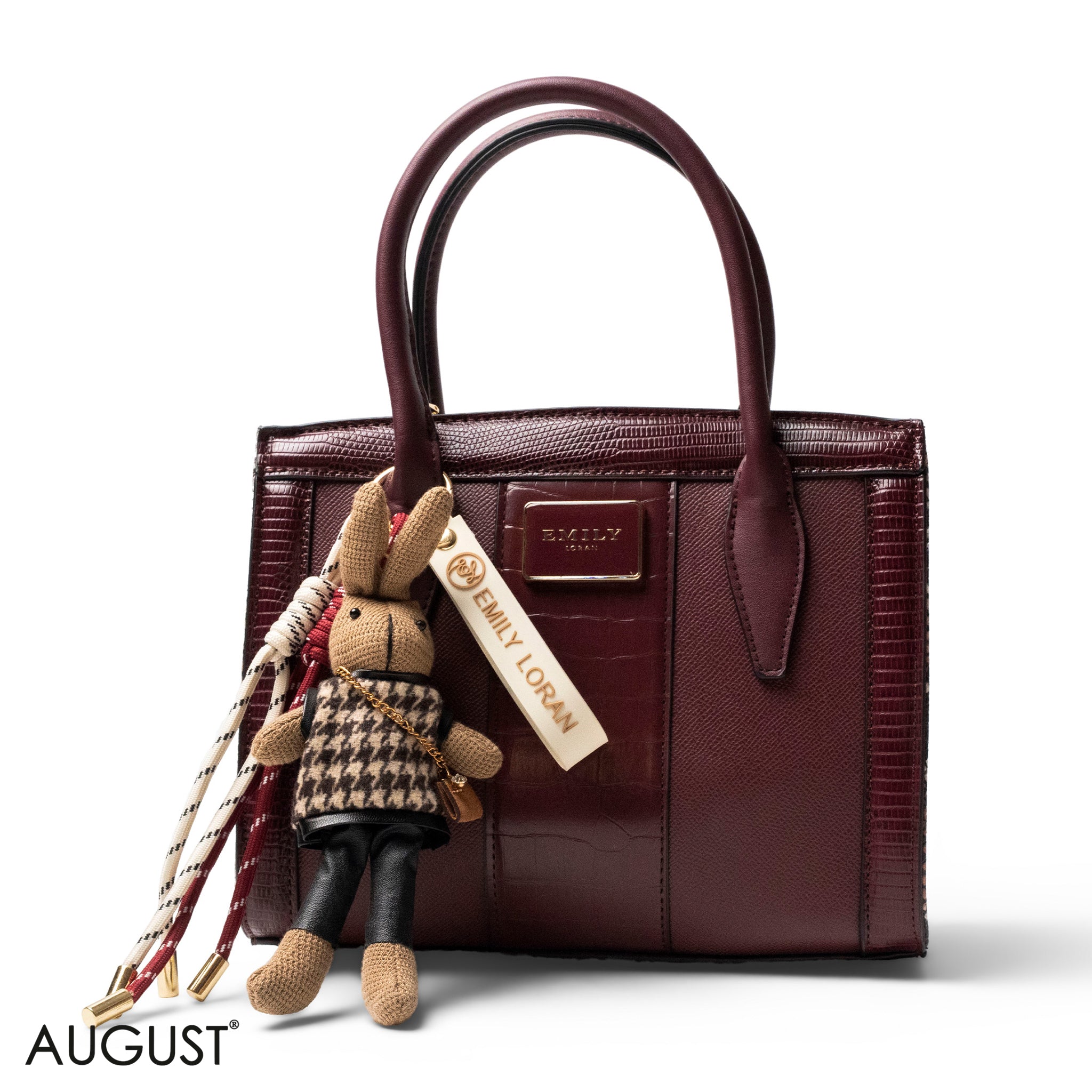 MAROON SMOOTH LEATHER HANDBAG WITH ACCESSORIES -MED