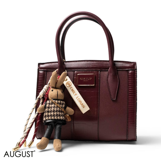 MAROON SMOOTH LEATHER HANDBAG WITH ACCESSORIES -MED