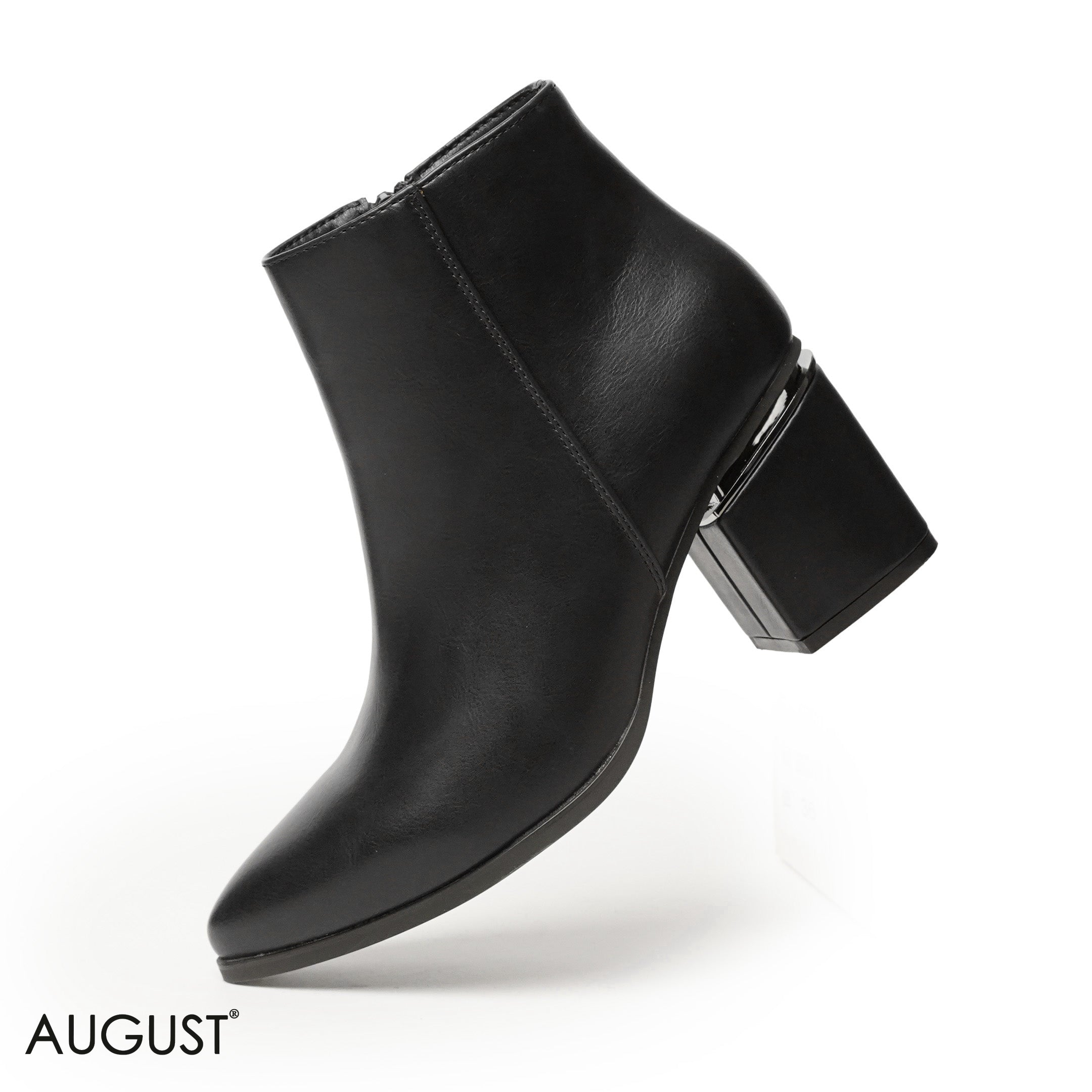 BLACK LEATHER HEELED BOOTS WITH GOLD METALLIC TOUCH