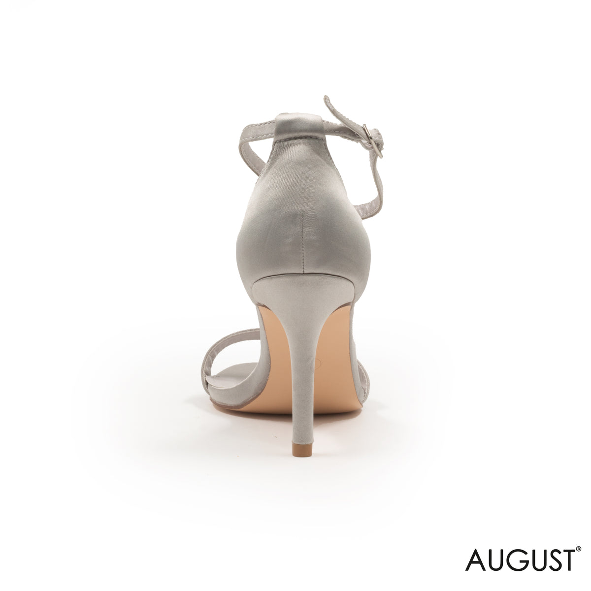 SILVER SATIN SANDALS WITH ANKLE STRAP