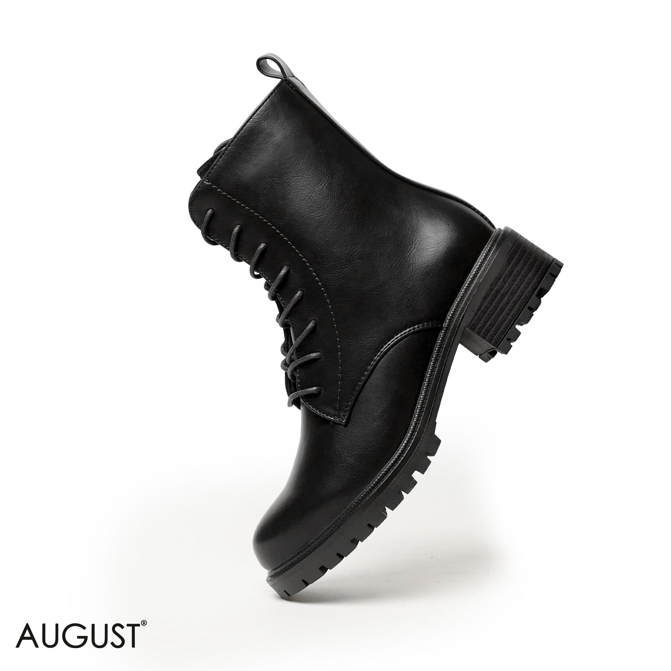 BLACK LEATHER ANKLE BOOTS WITH BOND