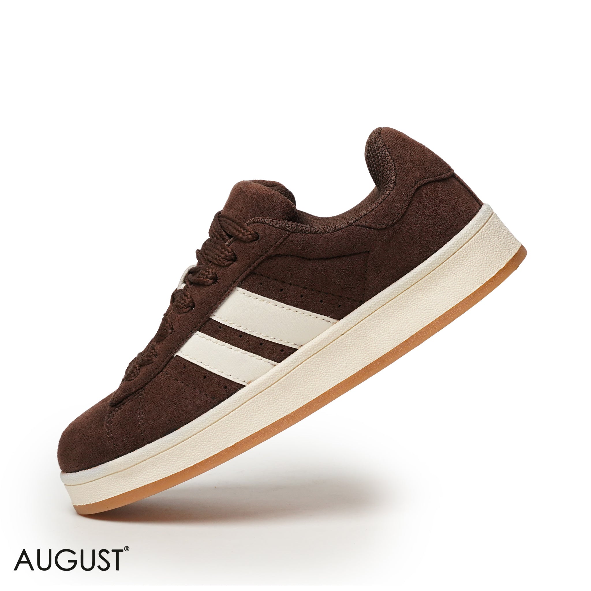BROWN SUEDE UPPER SNEAKERS WITH RUBBER SOLE, CANVAS LACES
