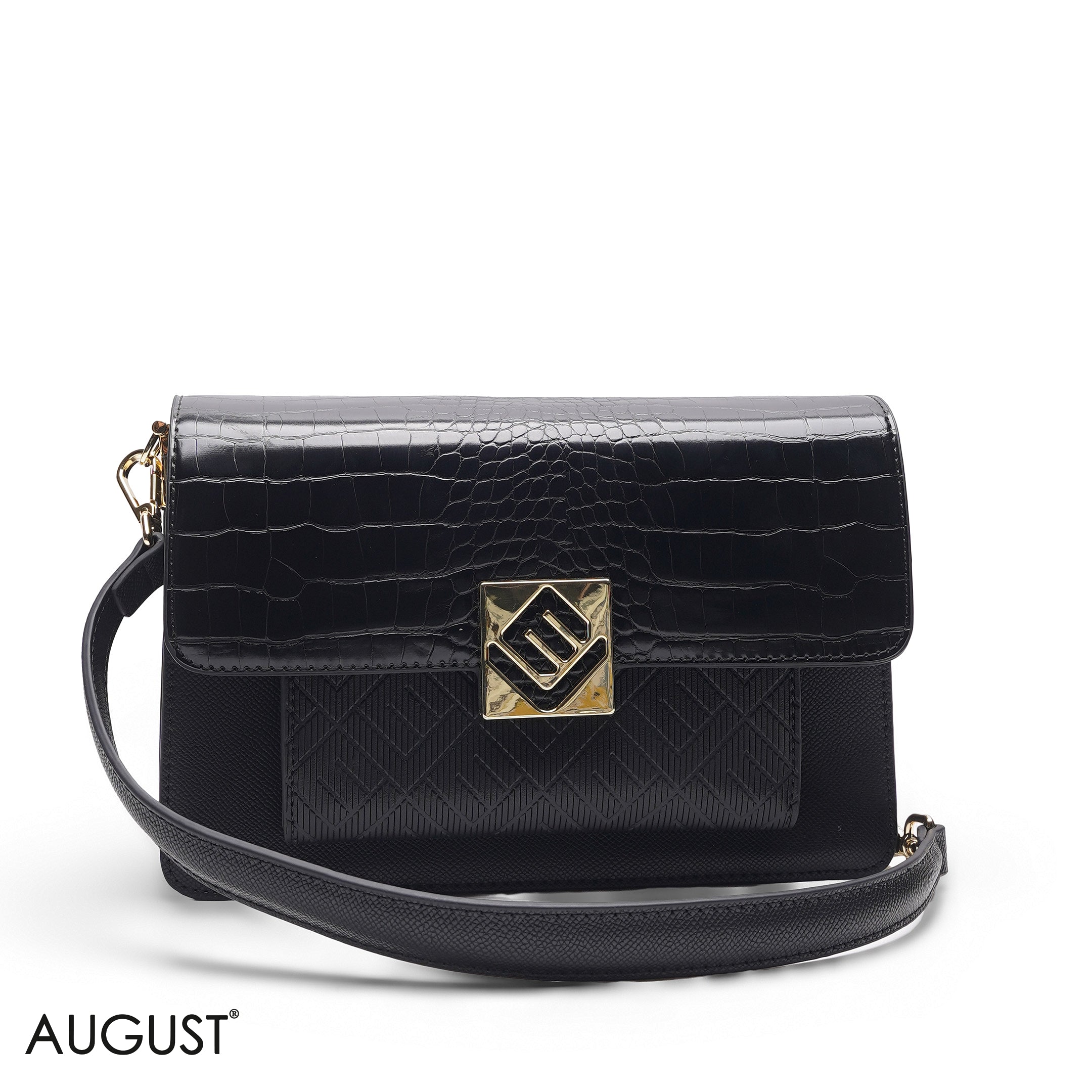 BLACK SOLID BAG WITH HAND STRAP - MED