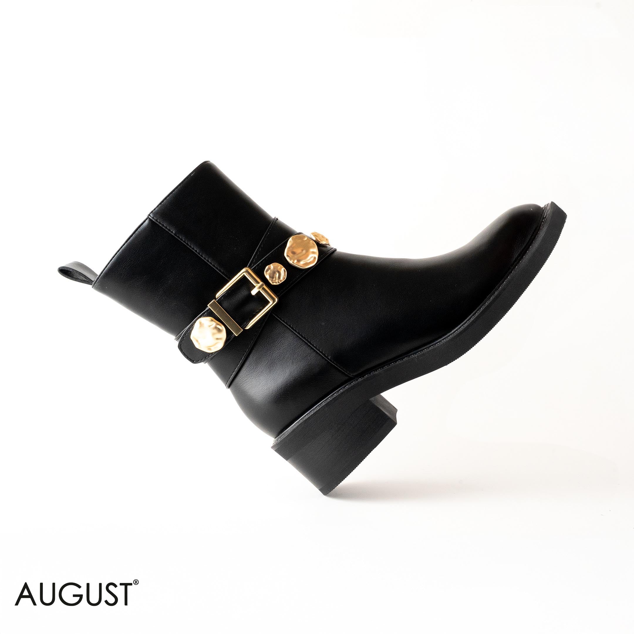 SMOOTH LEATHER BOOT WITH METAL ACCENTS