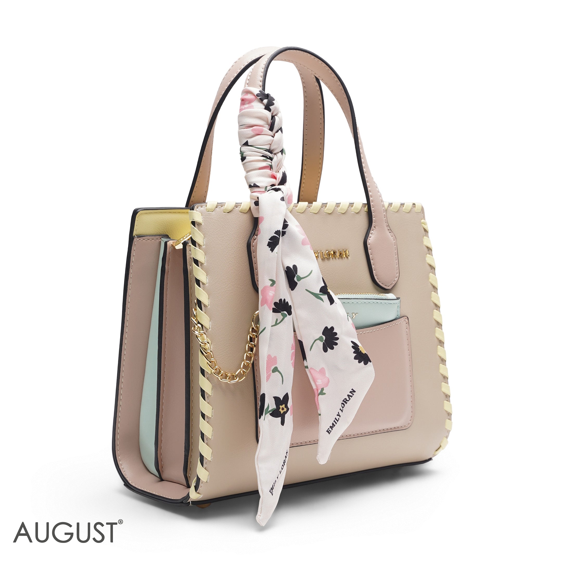 BEIGE & PINK TOTE WITH BLUE POUCH