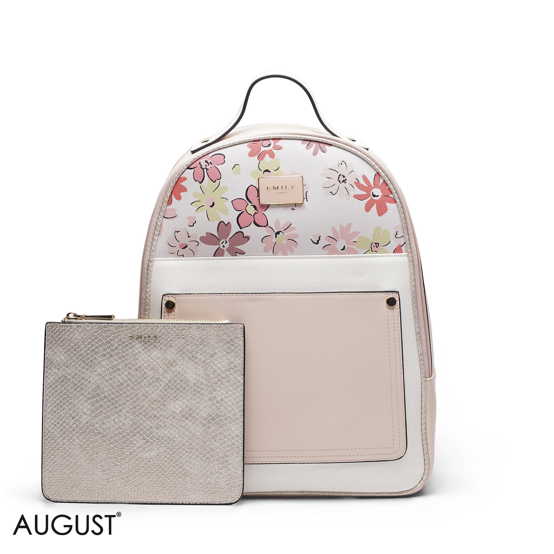 BABY PINK FLORAL BACKPACK BAG - LARG