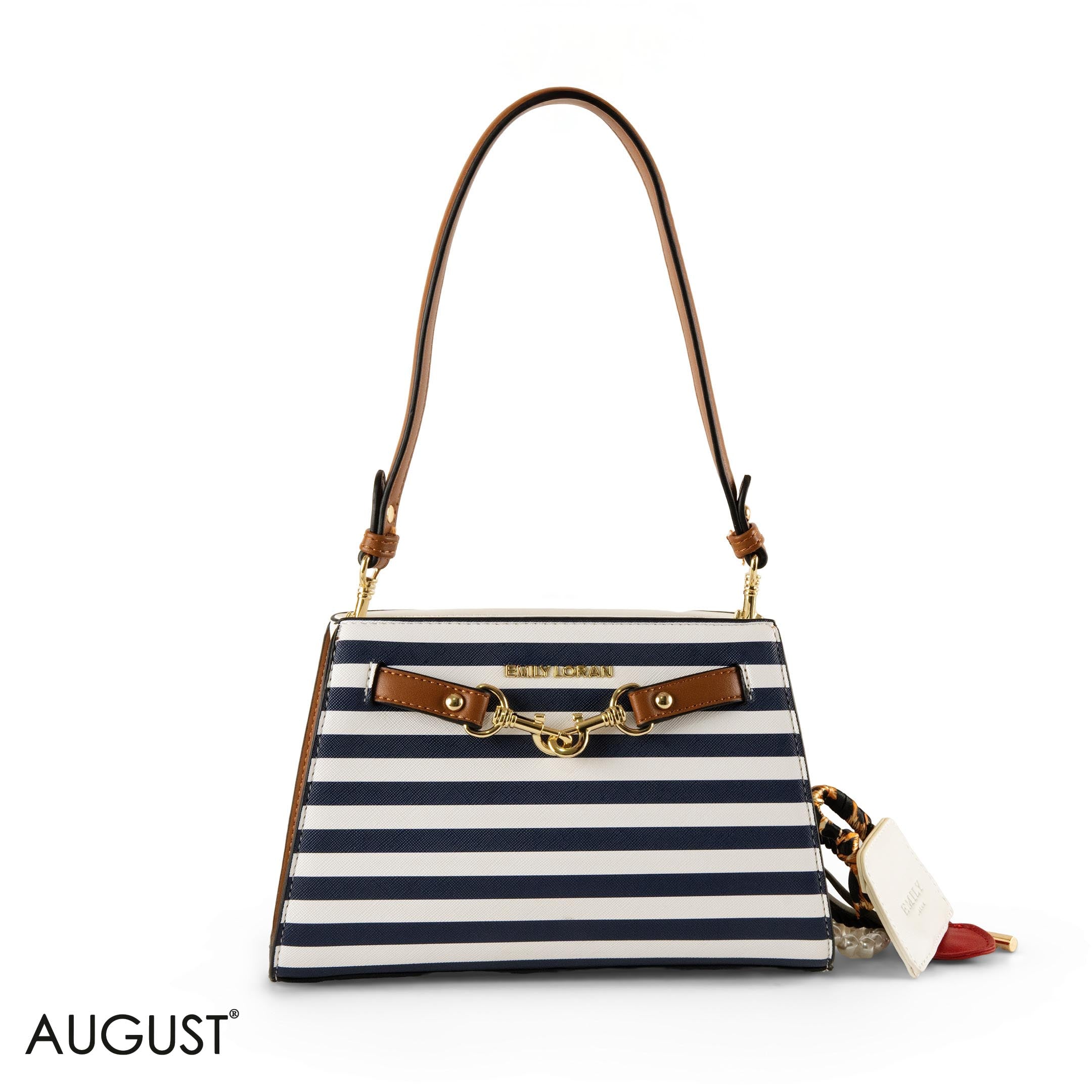 STRIPPED NAVY LEATHER SHOULDER BAG WITH ACCESSORIES- SMALL