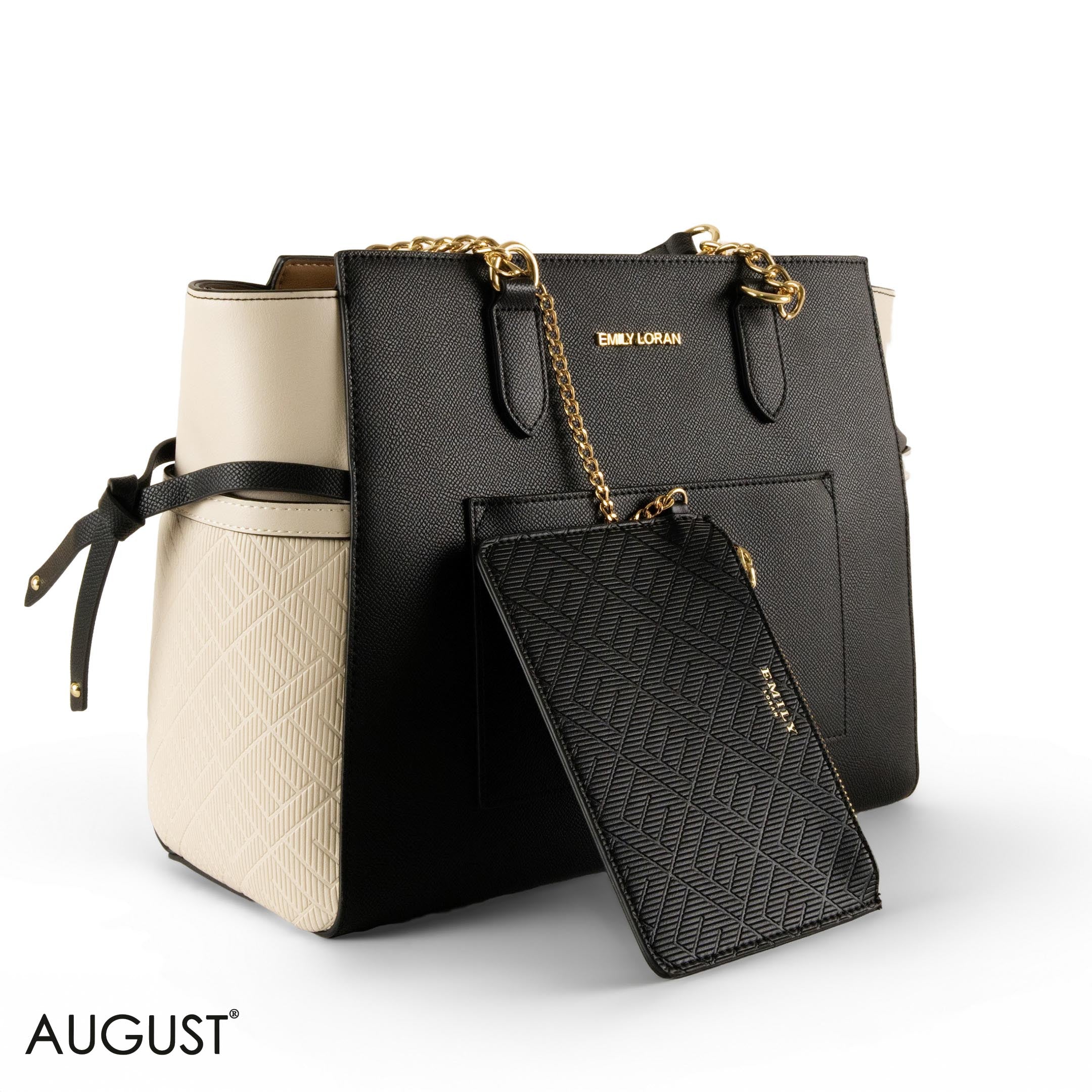 BLACK LEATHER SHOULDER BAG WITH OFF WHITE ACCENTS - LARGE