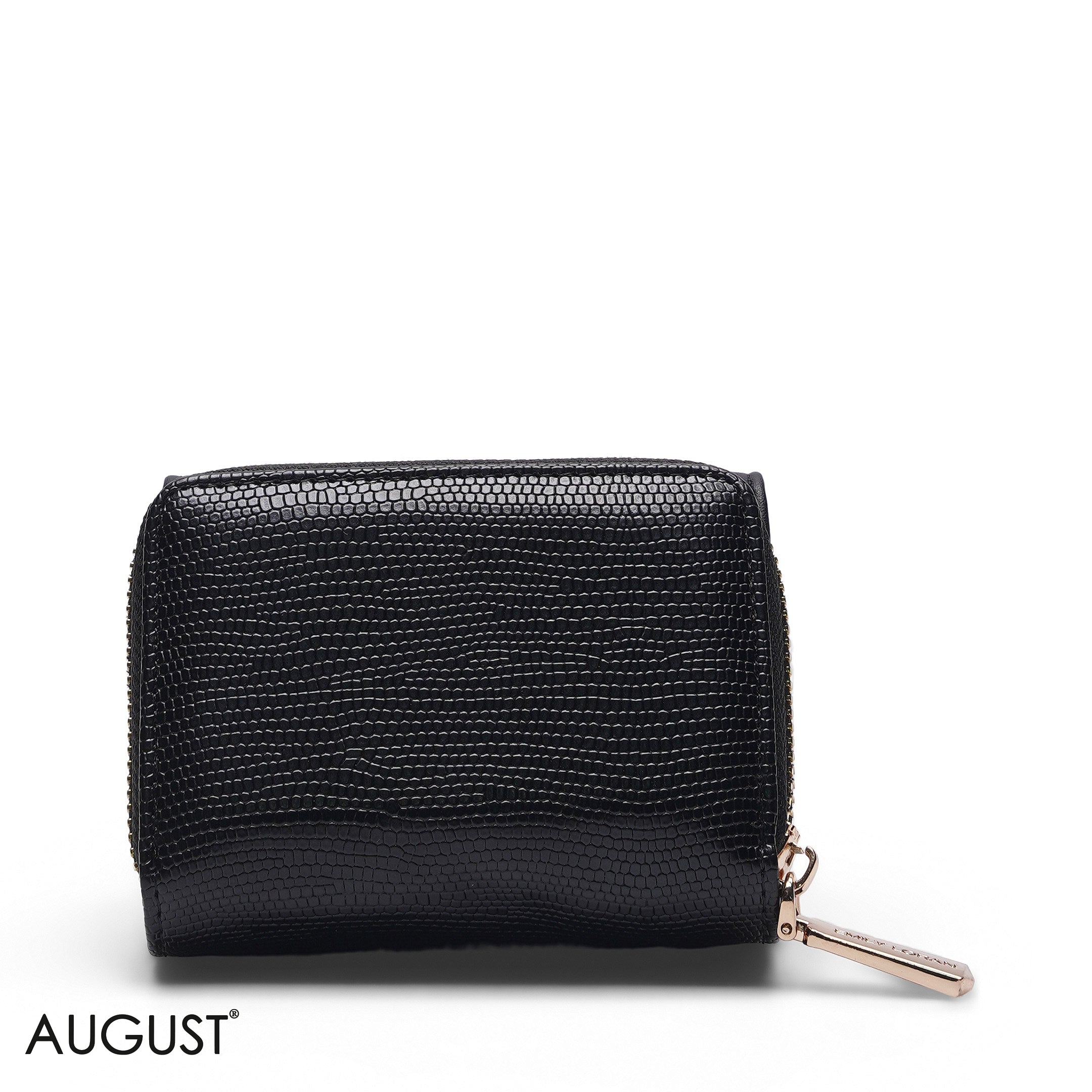 BLACK SOLID ZIP-AROUND WALLET