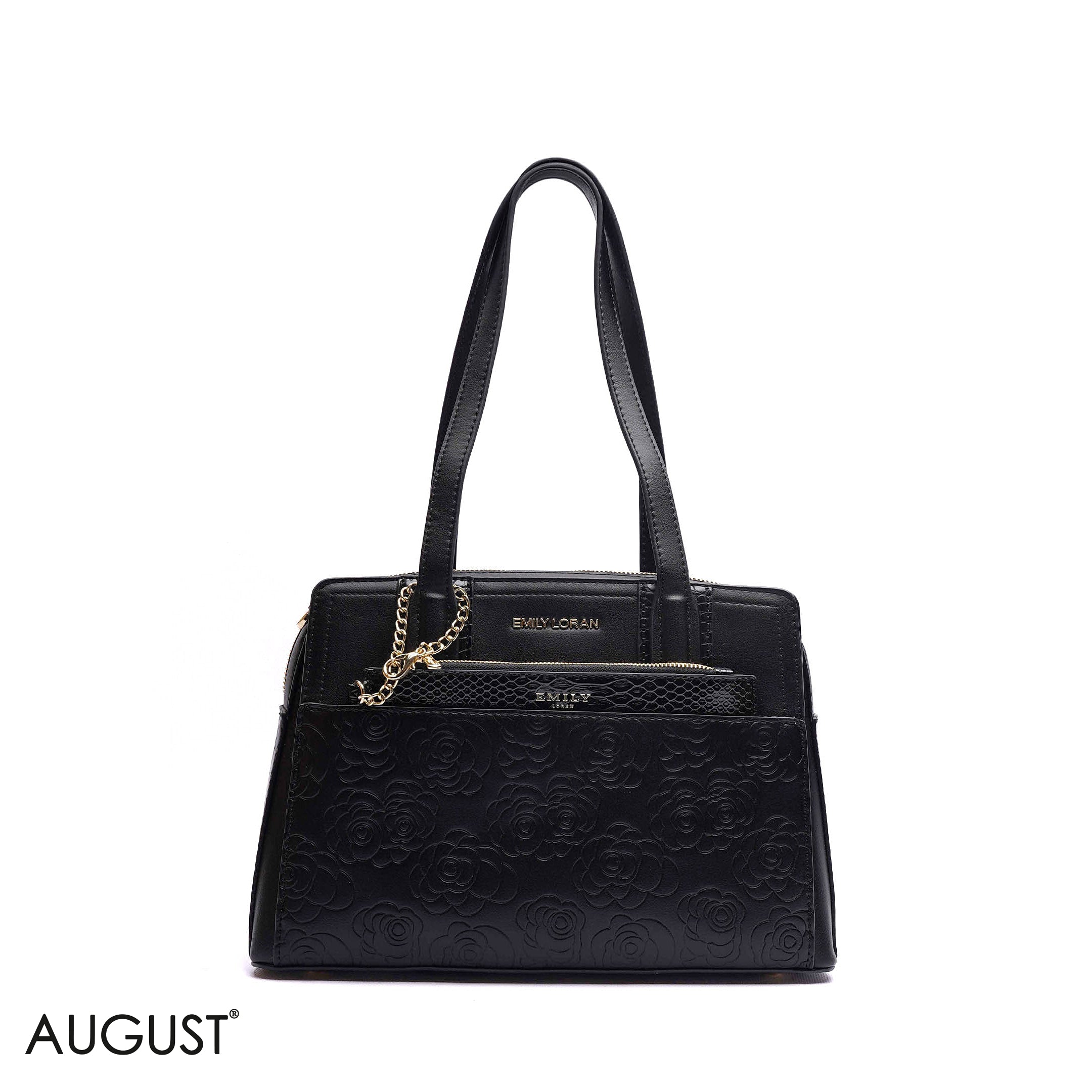 EMBOSSED FLORAL HANDBAG WITH POUCH - MED
