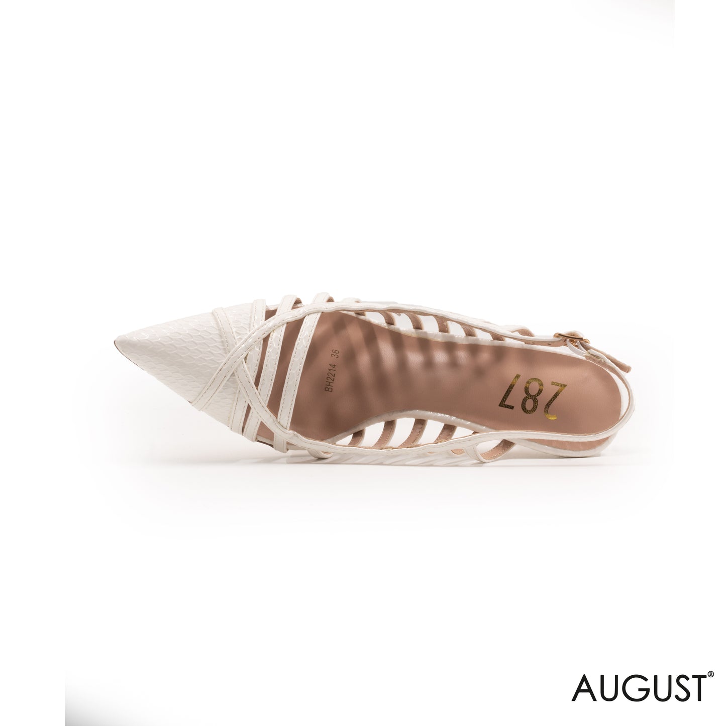 WHITE SHINY LEATHER HEEL SHOES WITH CUT-OUT STRAPS