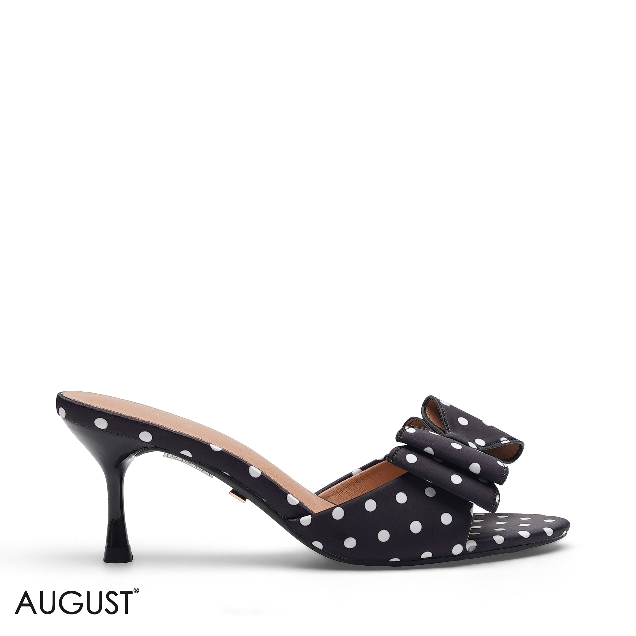 BLACK POLKA DOT BOW ACCENT BAG KITTEN HEELS
