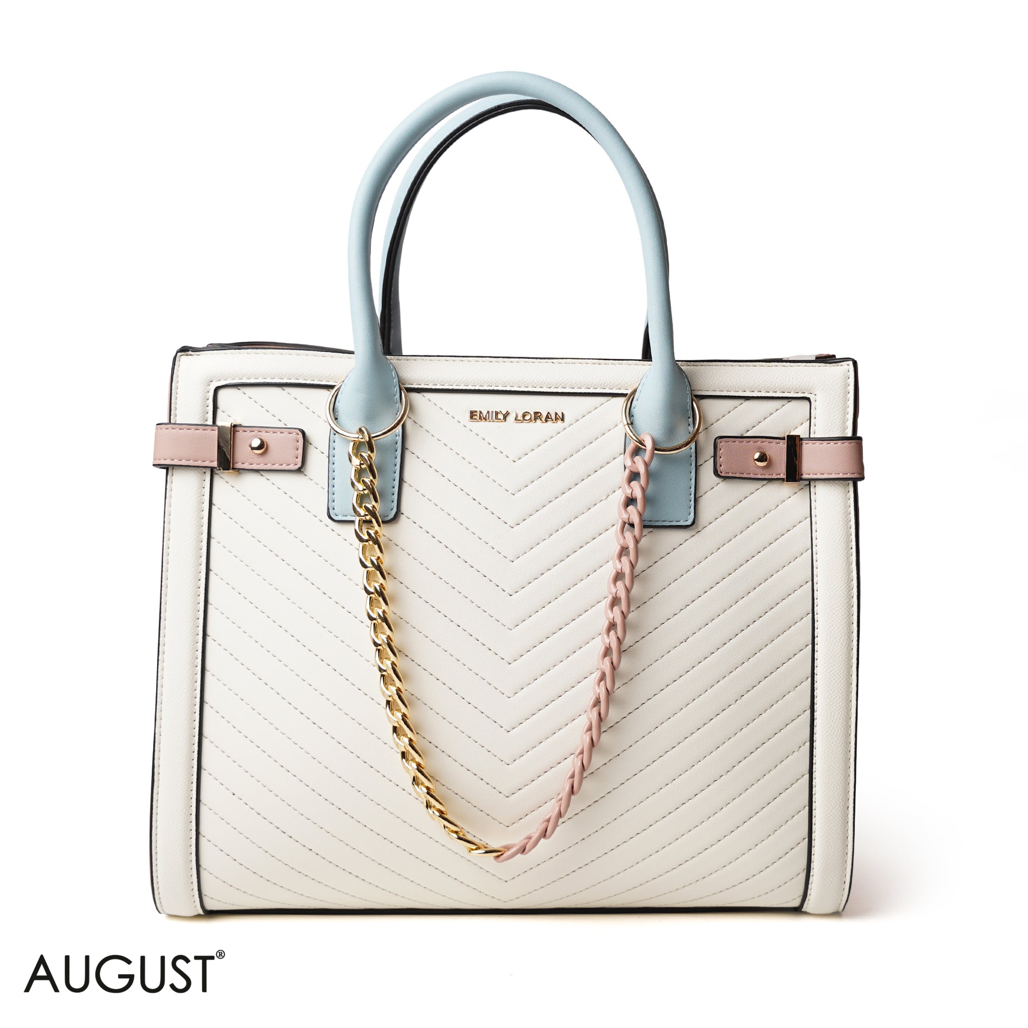 WHITE SQUARED HAND BAG WITH SIMPLE BUFF DETAIL - LARGE