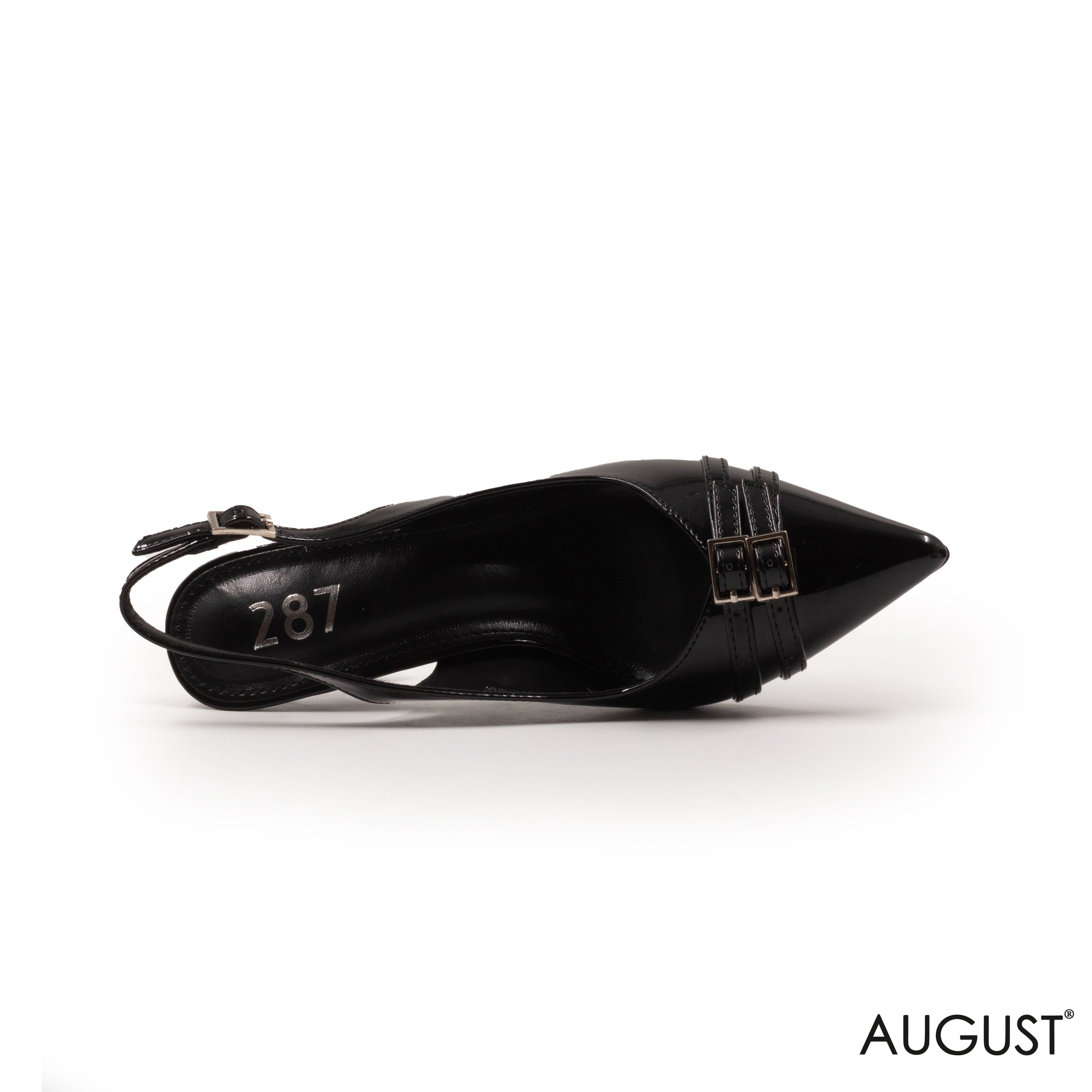 GLOSSY LEATHER HEEL SHOES WITH BUCKLE DATAIL