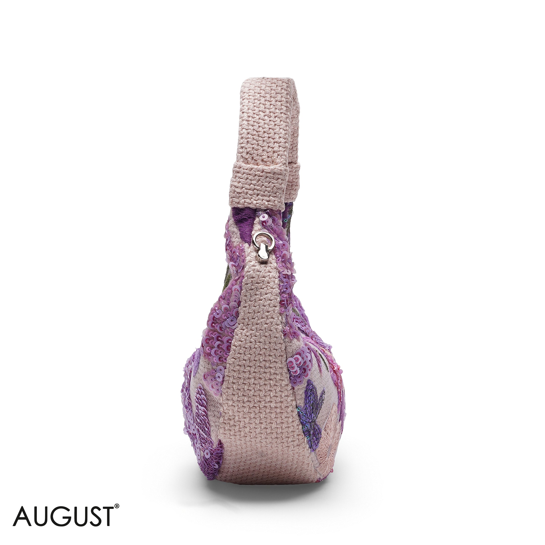 PINK FLORAL SEQUIN HOBO CROSSBODY BAG