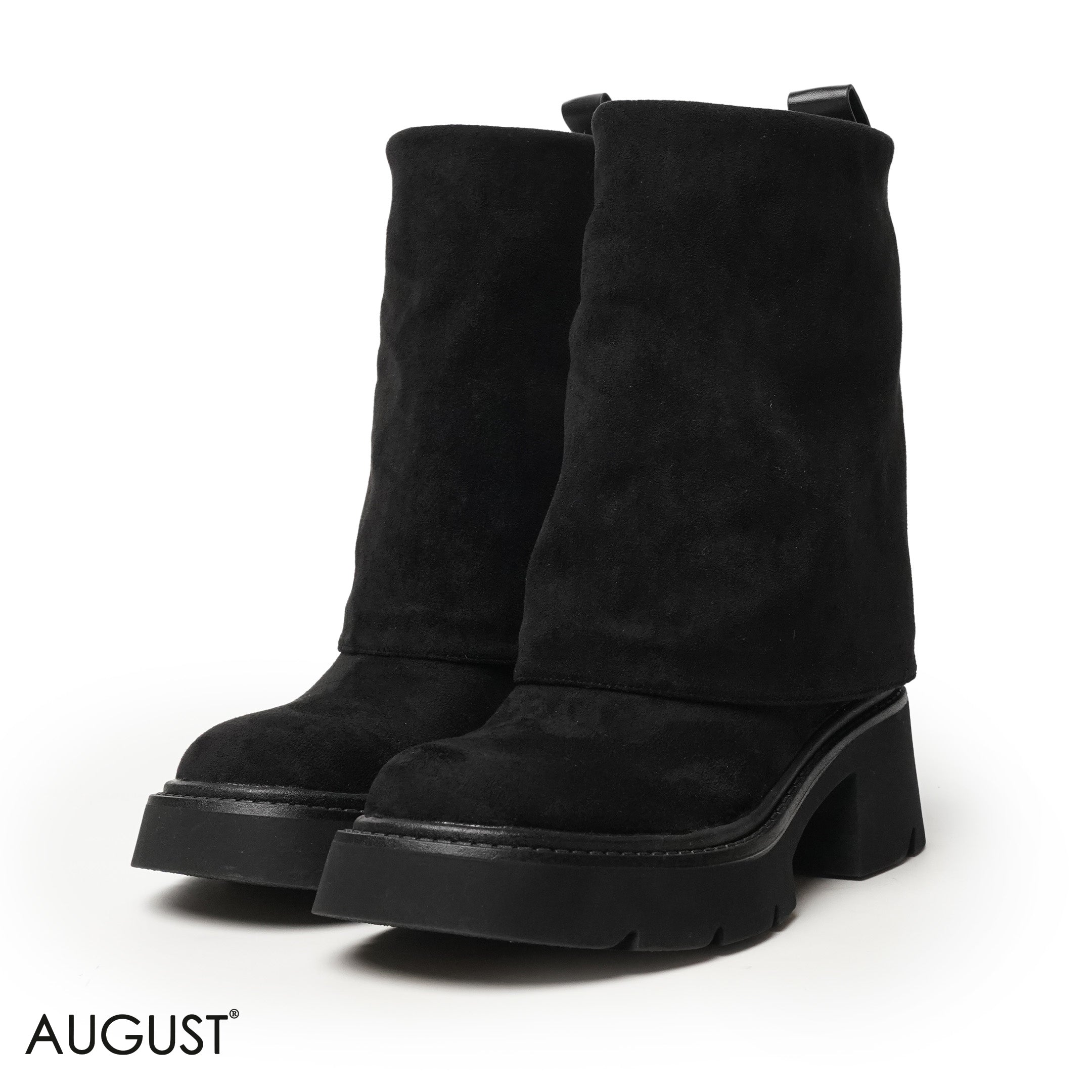 BLACK CHAMOIS LEATHER BOOTS WITH CHUNKY SOLE