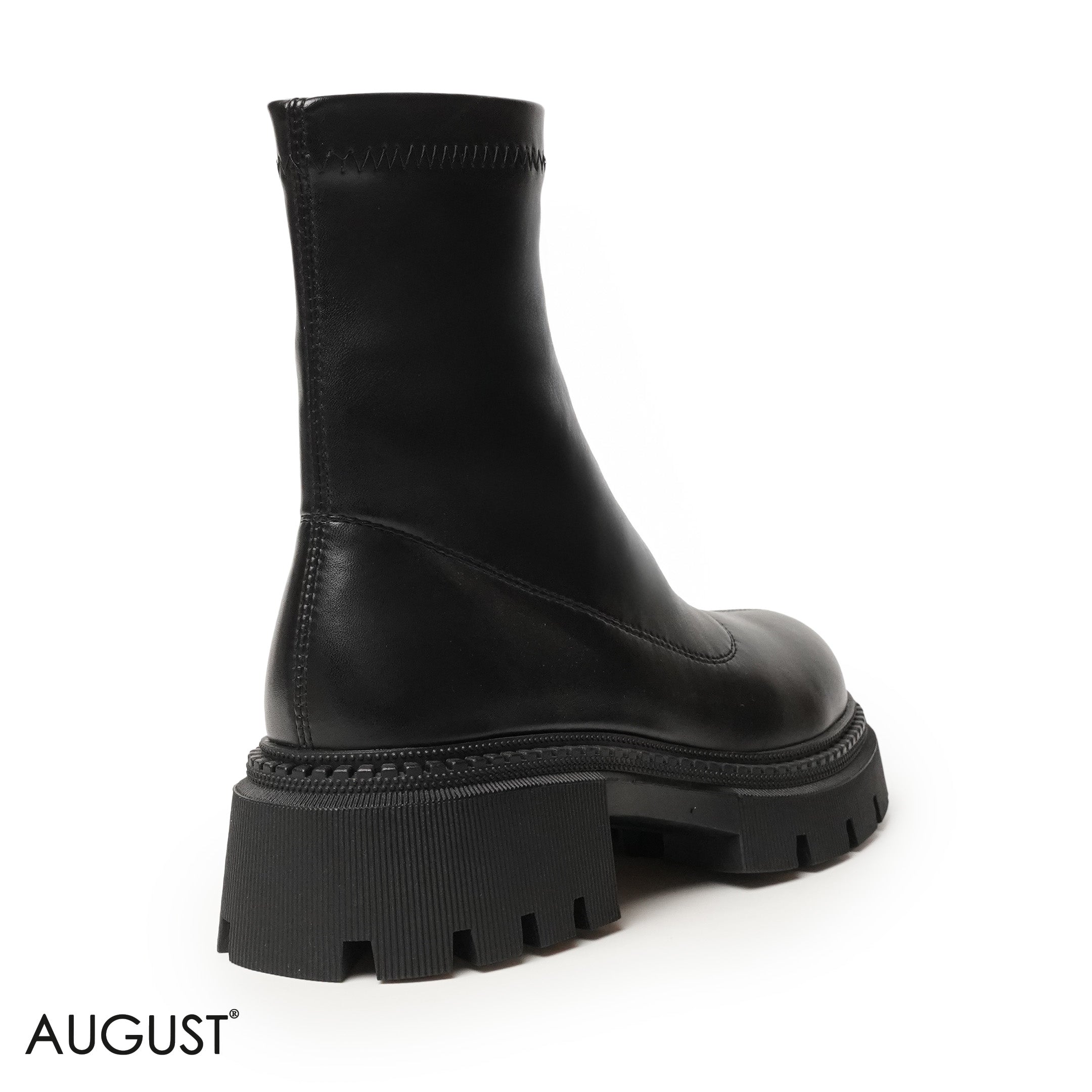 BLACK LEATHER ANKLE BOOTS WITH THICK SOLE