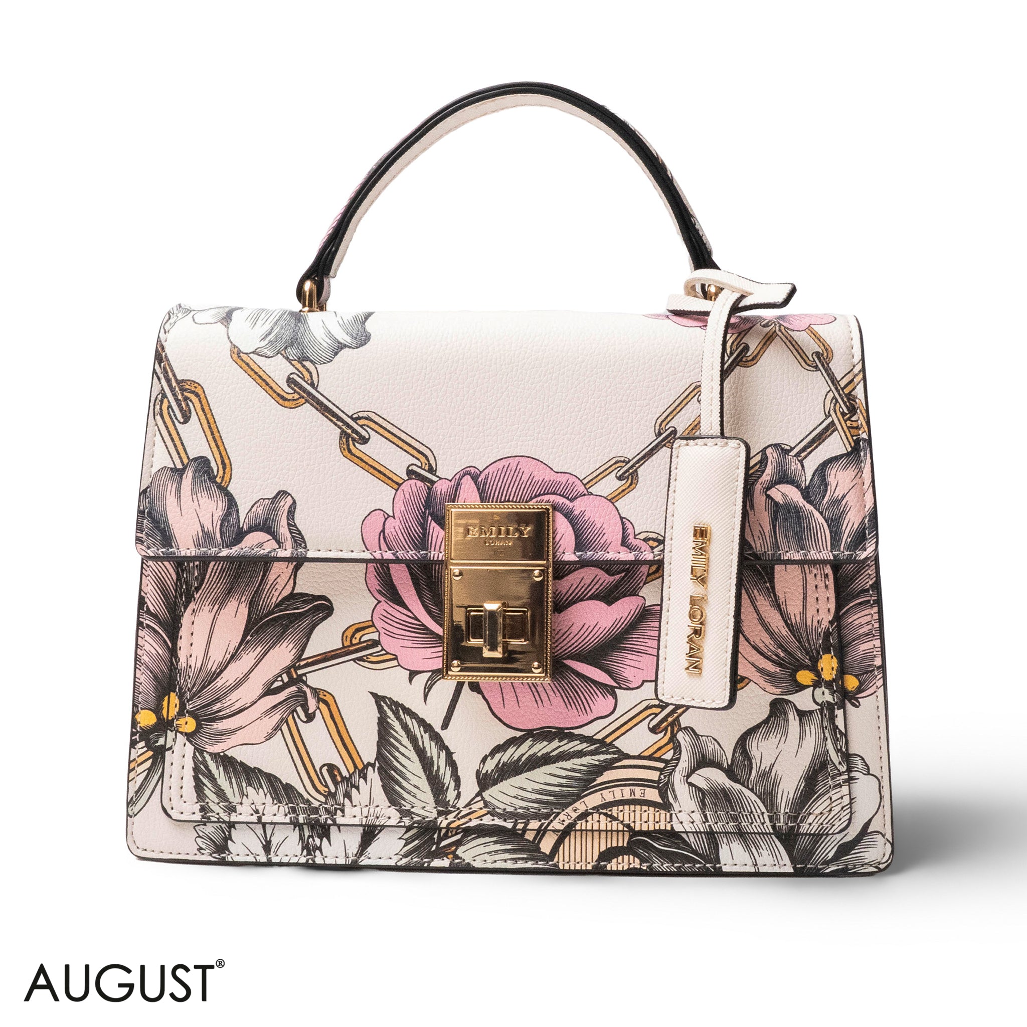 FLORAL PRINTED LEATHER HANDBAG WITH FLAP- MED