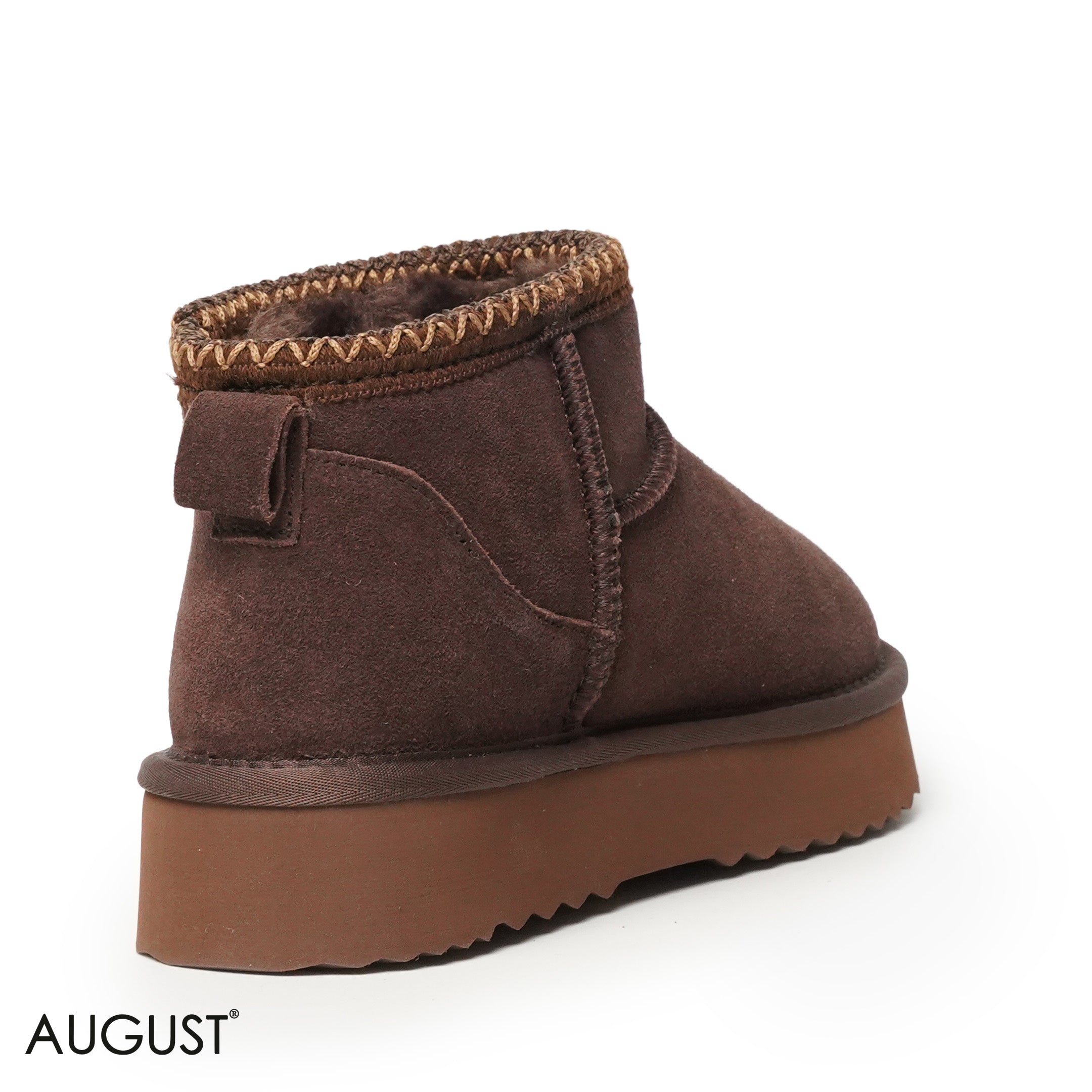 COFFEE SUEDE LEATHER ANKLE UGGS WITH DETAIL TOUCH