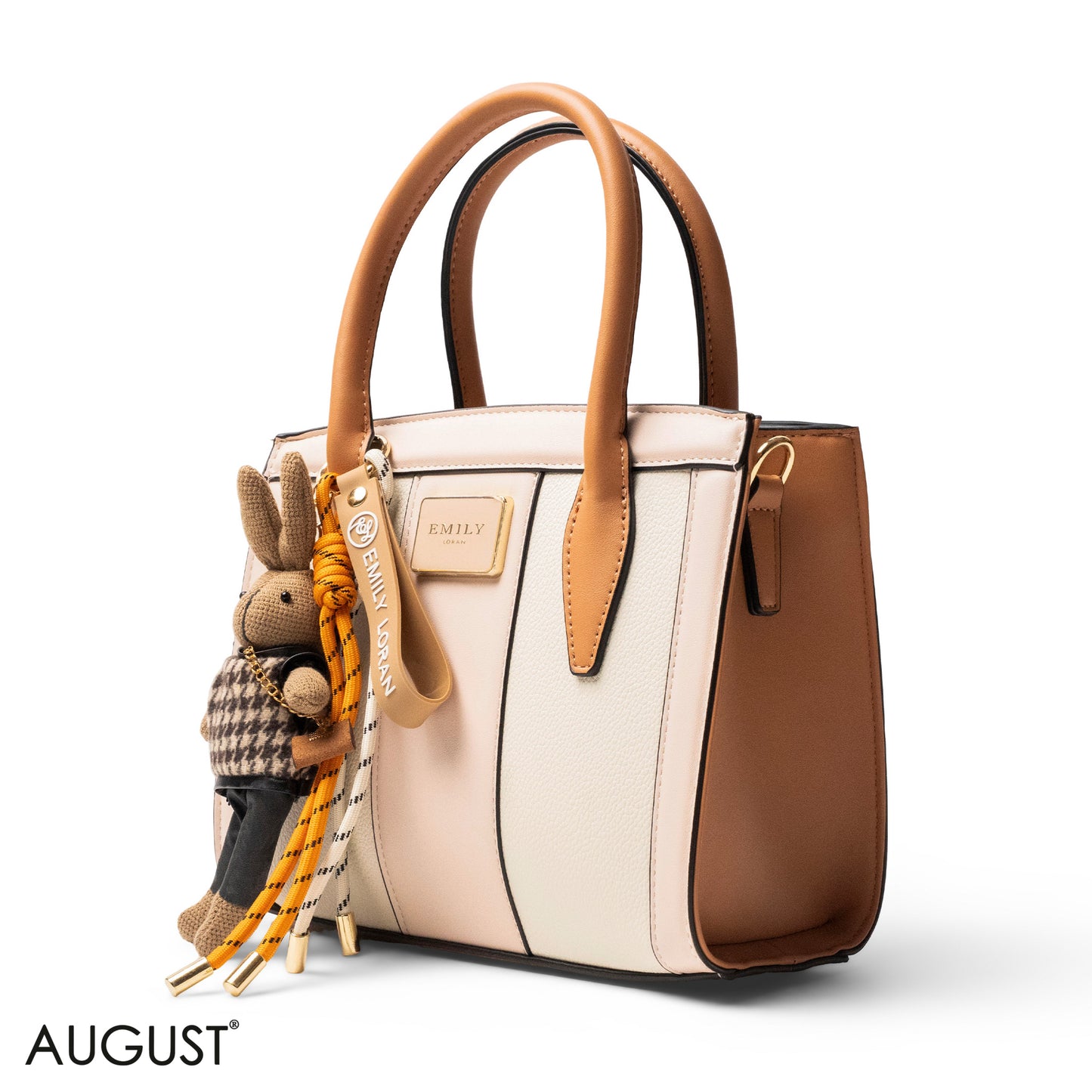 LIGHT COLORS SMOOTH LEATHER HANDBAG WITH ACCESSORIES -MED